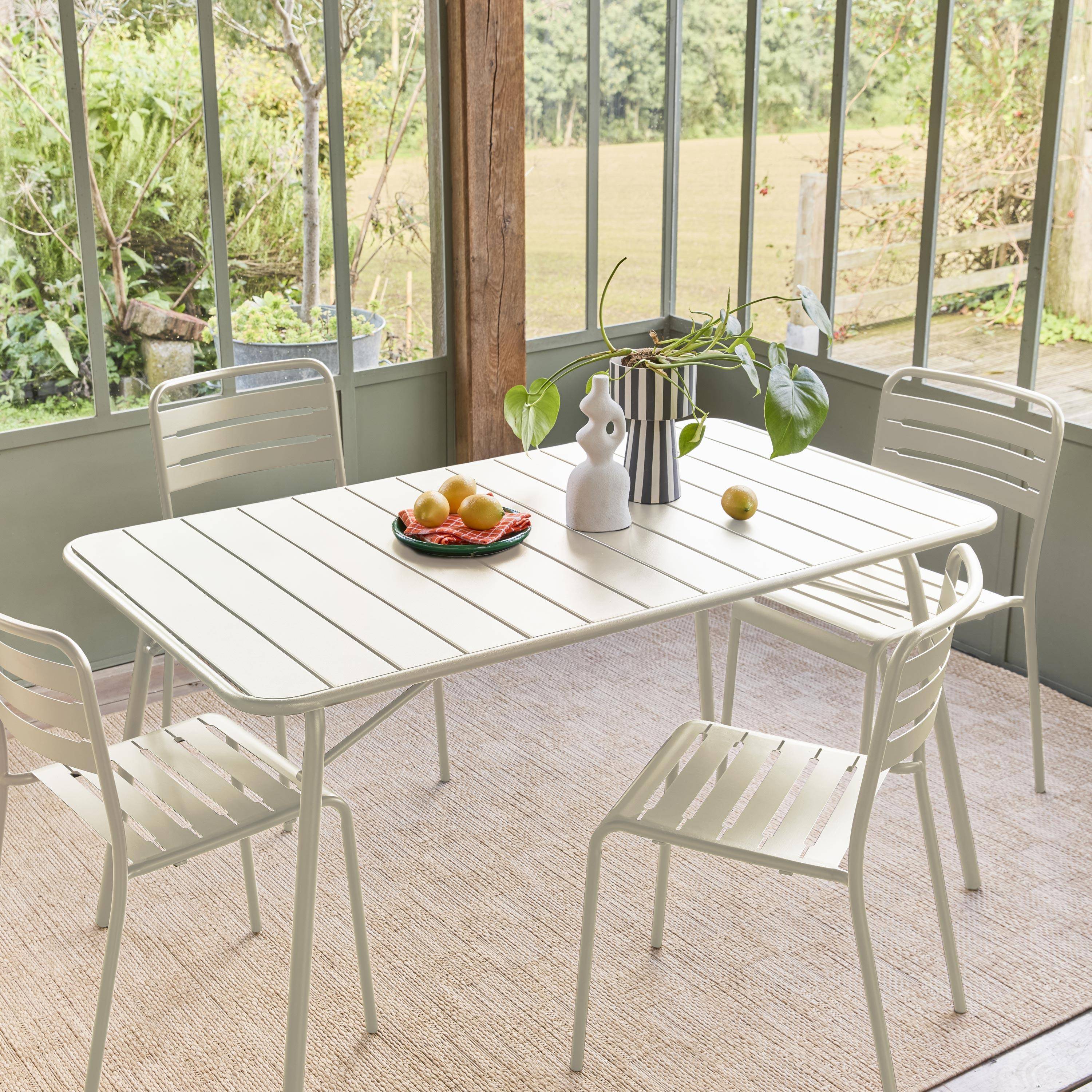 Klappbarer Gartentisch aus Stahl für 6 Personen, beige, 140x80 cm, Rostschutzbehandlung, Latten und abgerundete Kanten - Amelia Photo3
