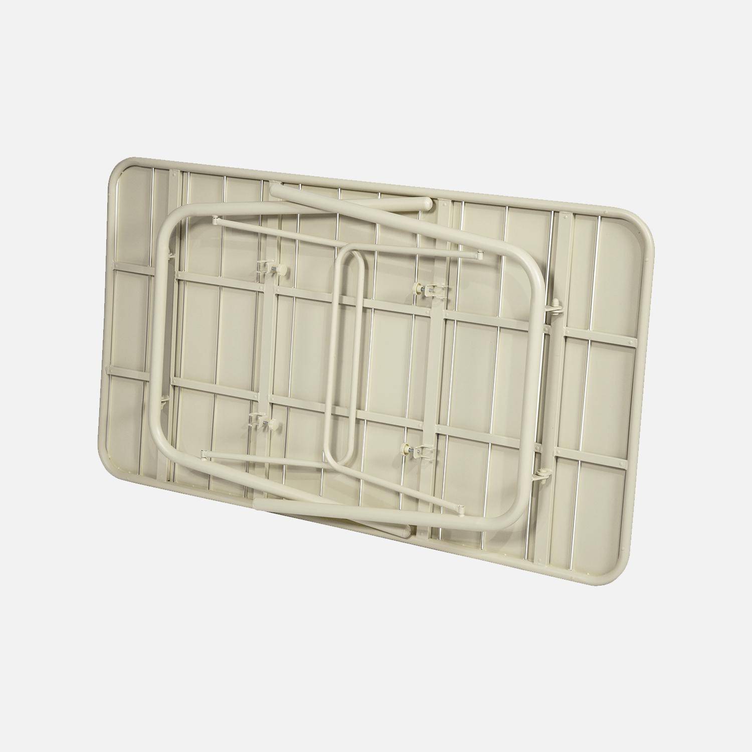 Klappbarer Gartentisch aus Stahl für 6 Personen, beige, 140x80 cm, Rostschutzbehandlung, Latten und abgerundete Kanten - Amelia Photo5