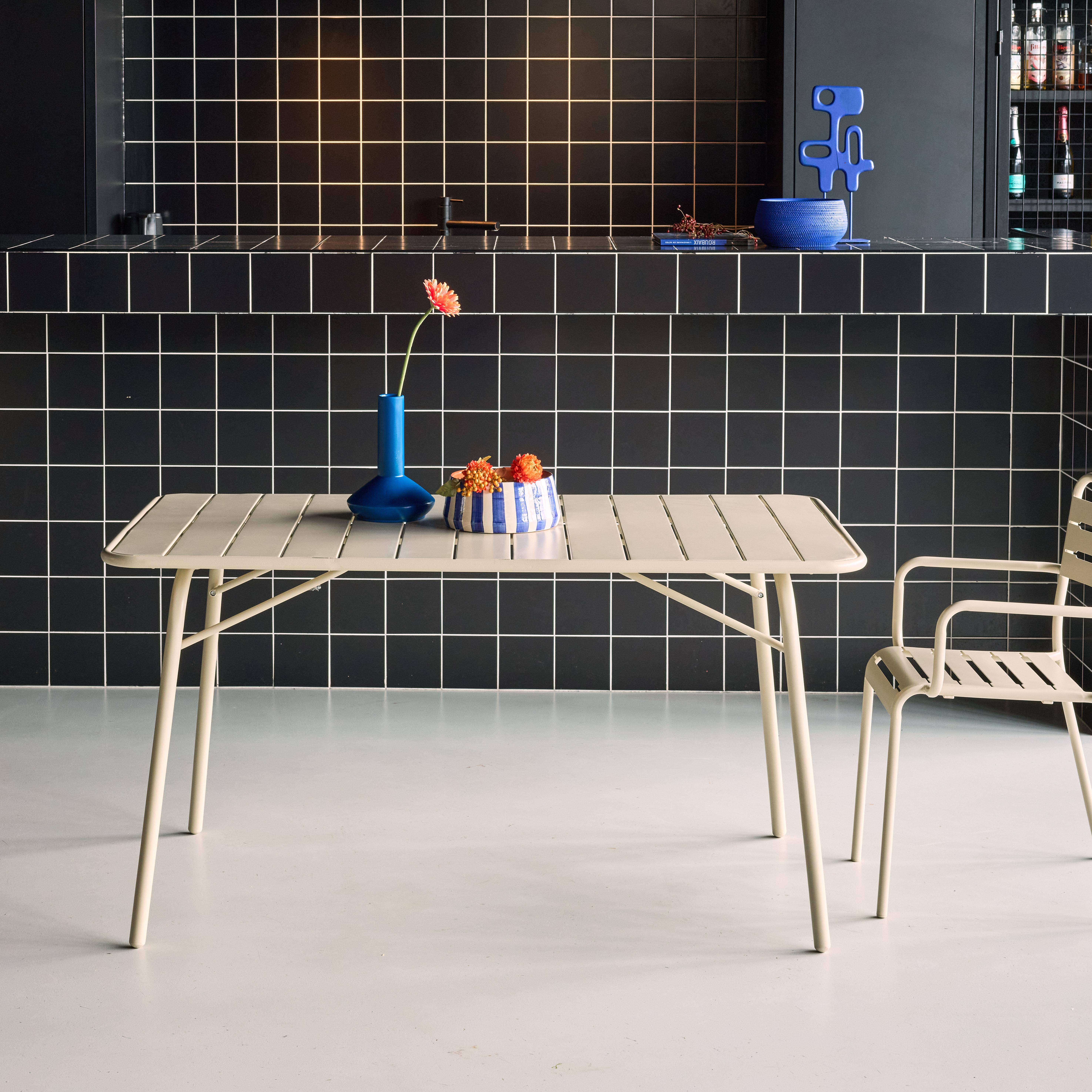 Tavolo da giardino bistrot pieghevole in metallo 6 posti, 140cm Beige - 141.2x80x72.5 cm,sweeek,Photo2