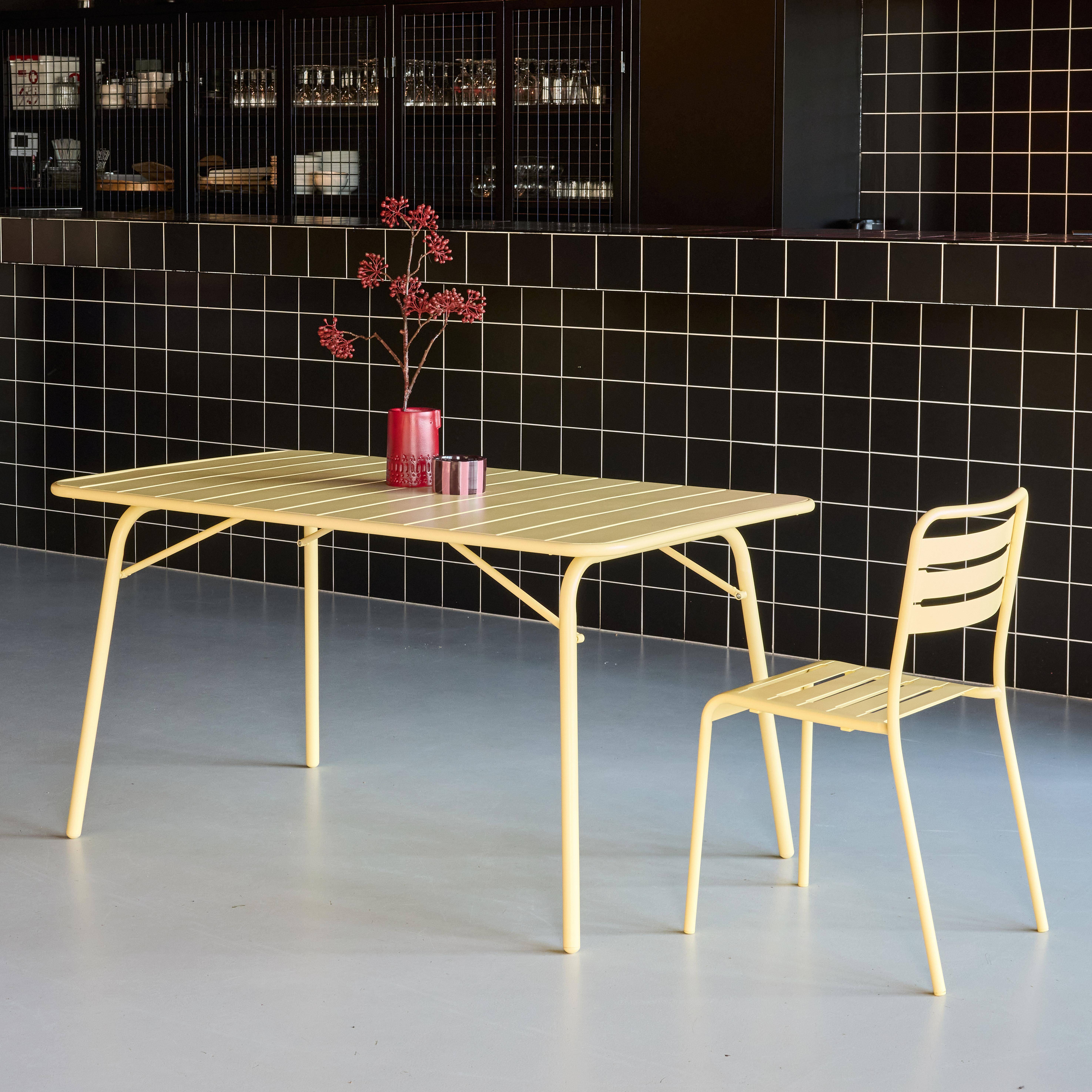 4-seater metal folding garden table 140cm, Amelia 140cm, Yellow, 141.2x80x72.5 cm,sweeek,Photo2