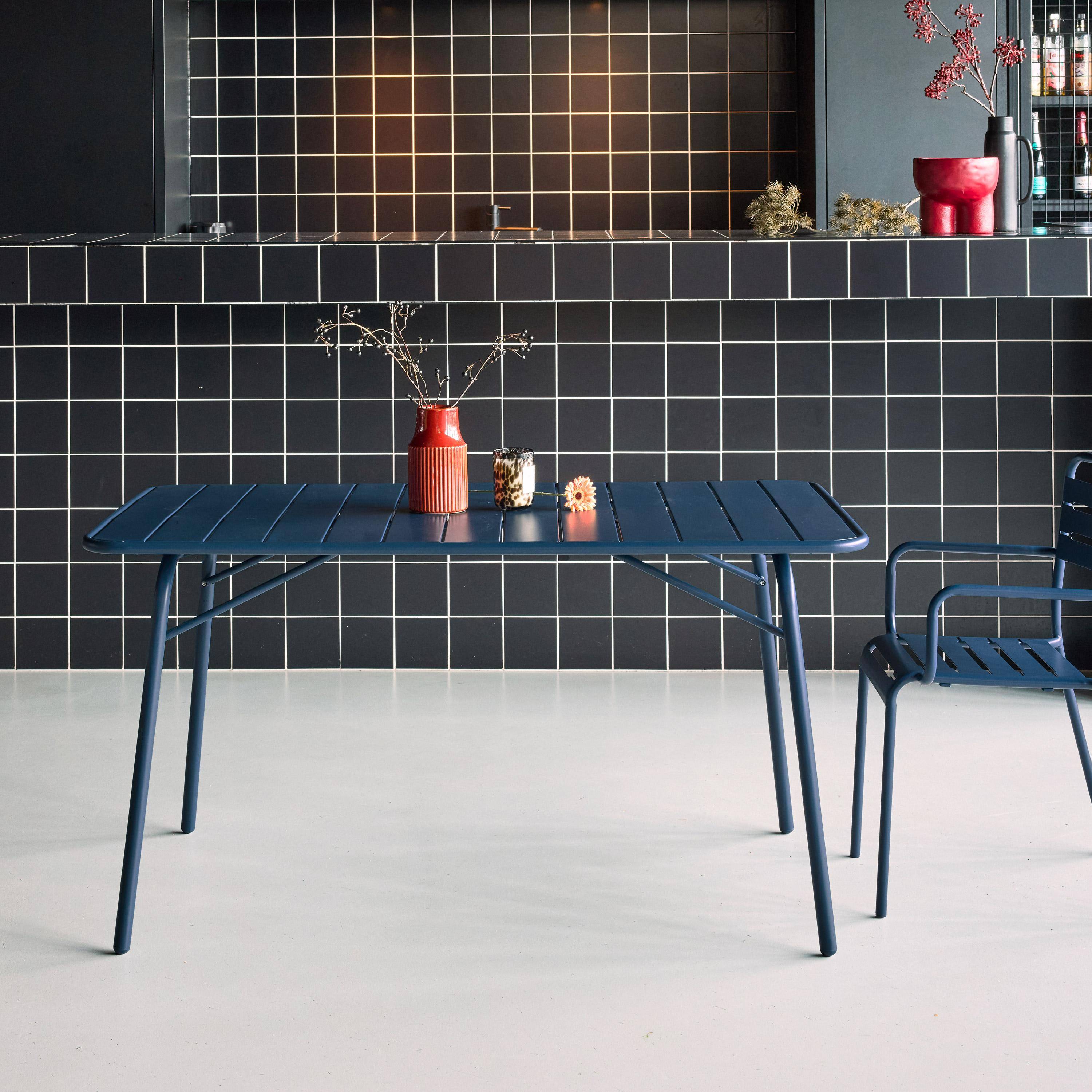 Tavolo da giardino pieghevole in metallo 6 posti, 140cm Blu navy - 141.2x80x72.5 cm Photo2