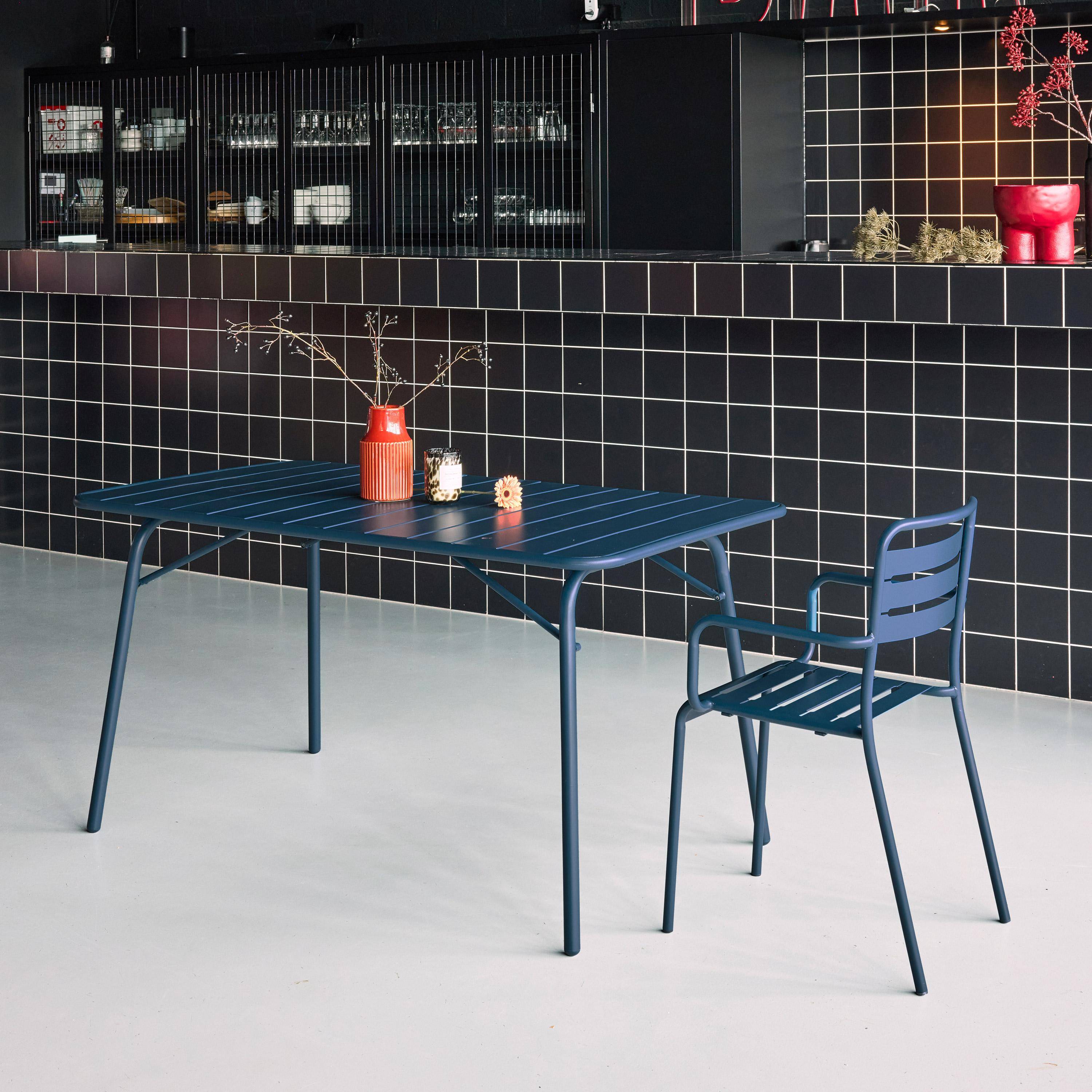 Tavolo da giardino pieghevole in metallo 6 posti, 140cm Blu navy - 141.2x80x72.5 cm Photo3