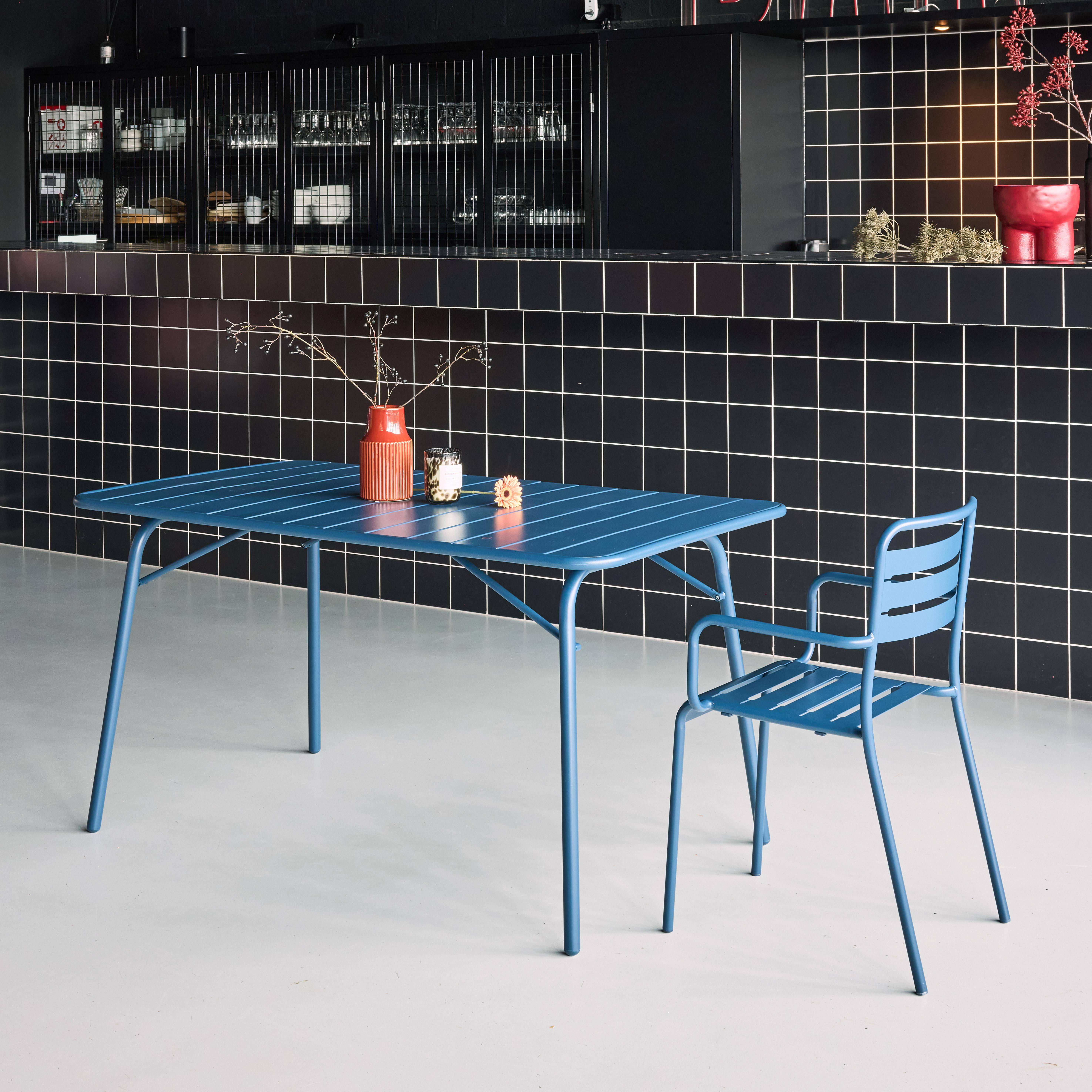 Mesa de jardín plegable de metal, 140cm, Amelia 140cm, Azul marino, 141.2x80x72.5 cm Photo2