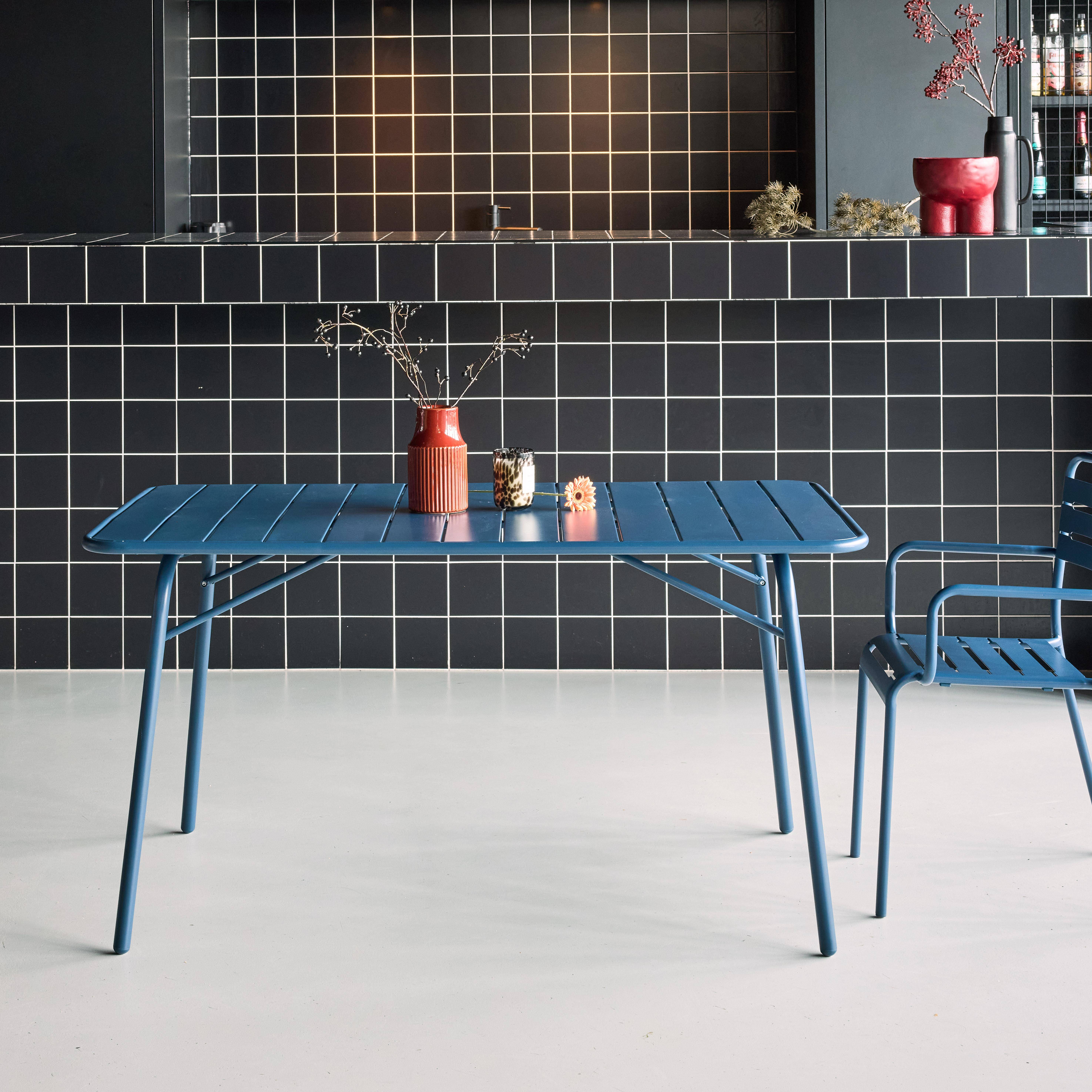 Mesa de jardín plegable de metal, 140cm, Amelia 140cm, Azul marino, 141.2x80x72.5 cm Photo1