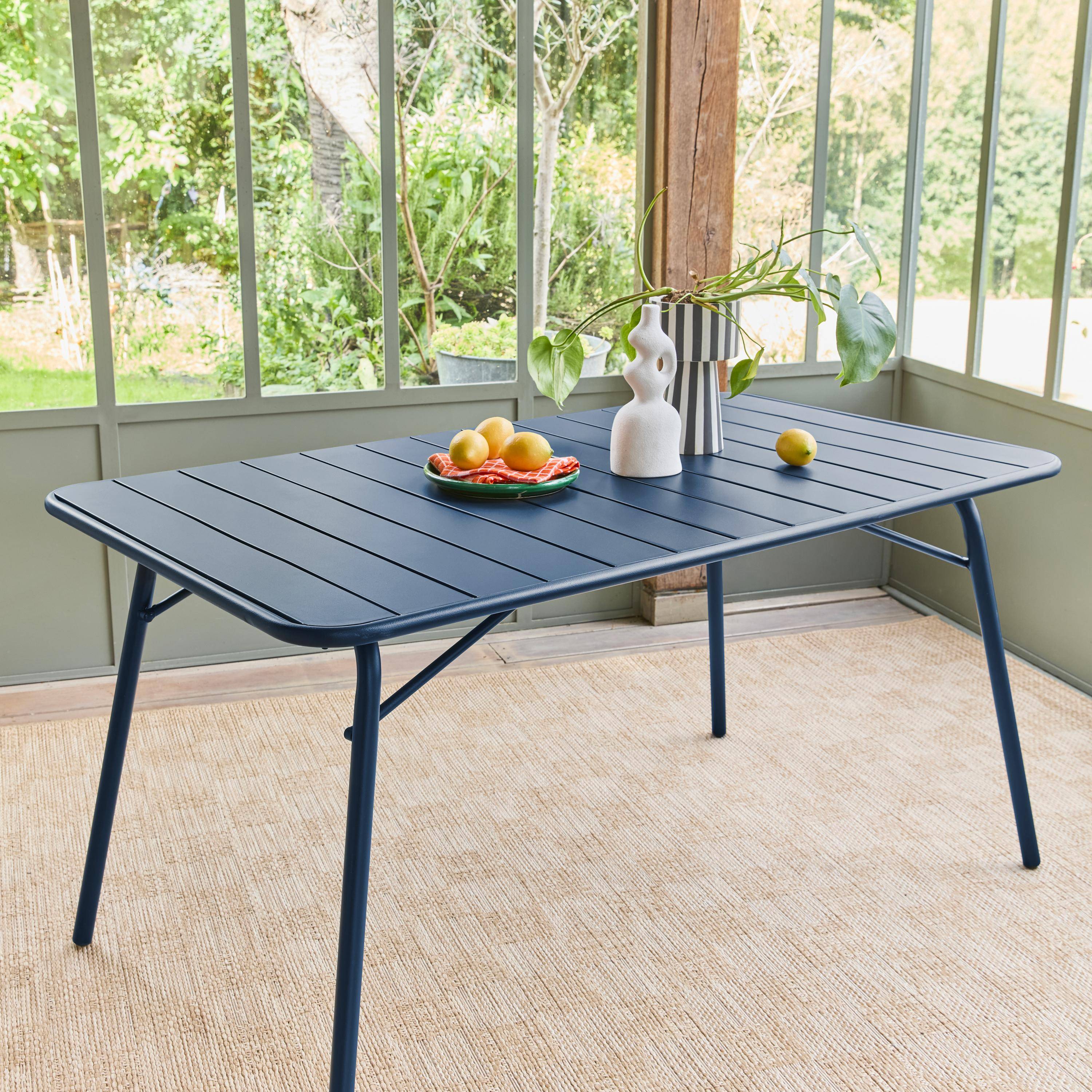 Tavolo da giardino bistrot pieghevole in metallo 6 posti, 140cm Blu navy - 141.2x80x72.5 cm Photo1
