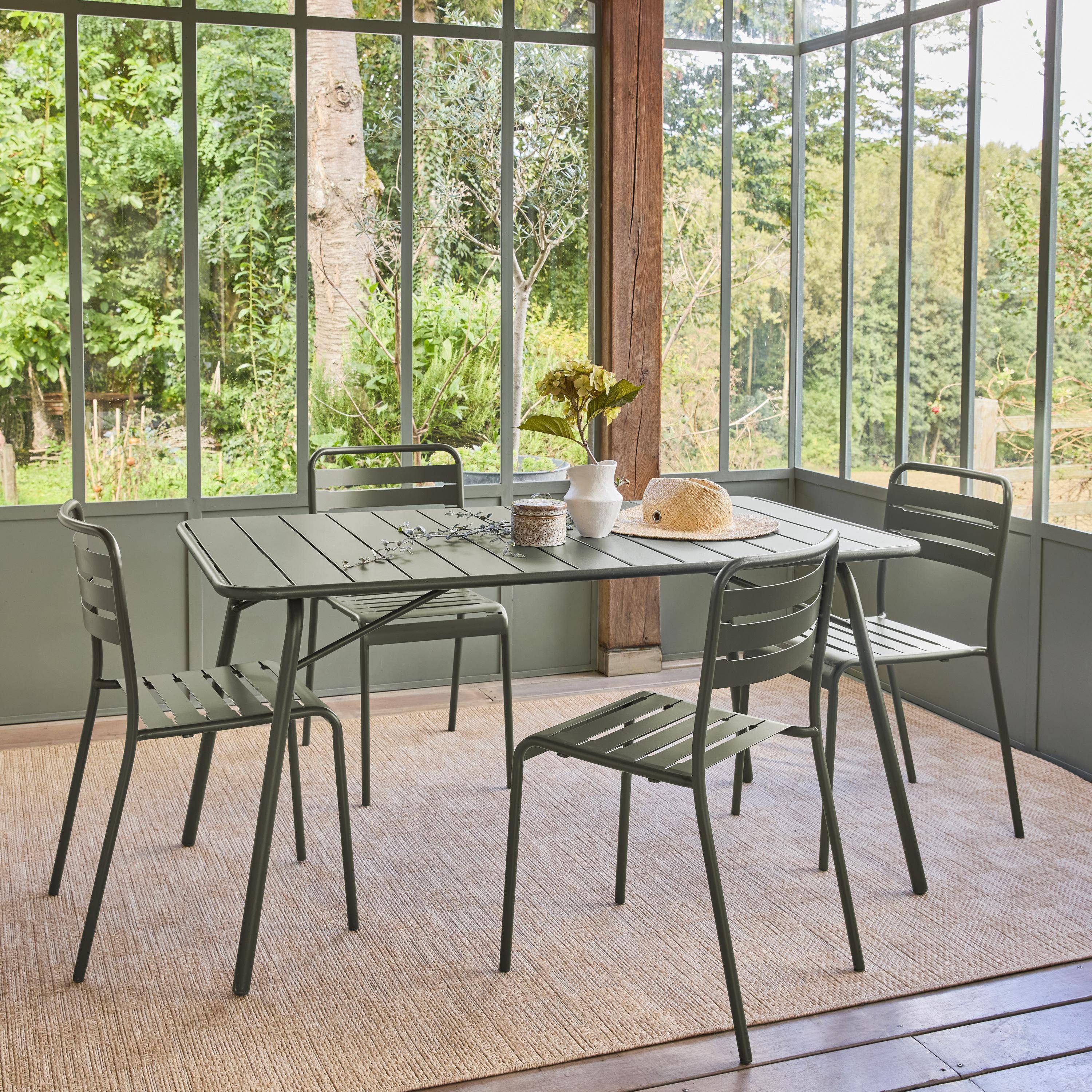 Mesa de jardín plegable de metal, 140cm, Amelia 140cm, Verde kaki, 141.2x80x72.5 cm Photo3