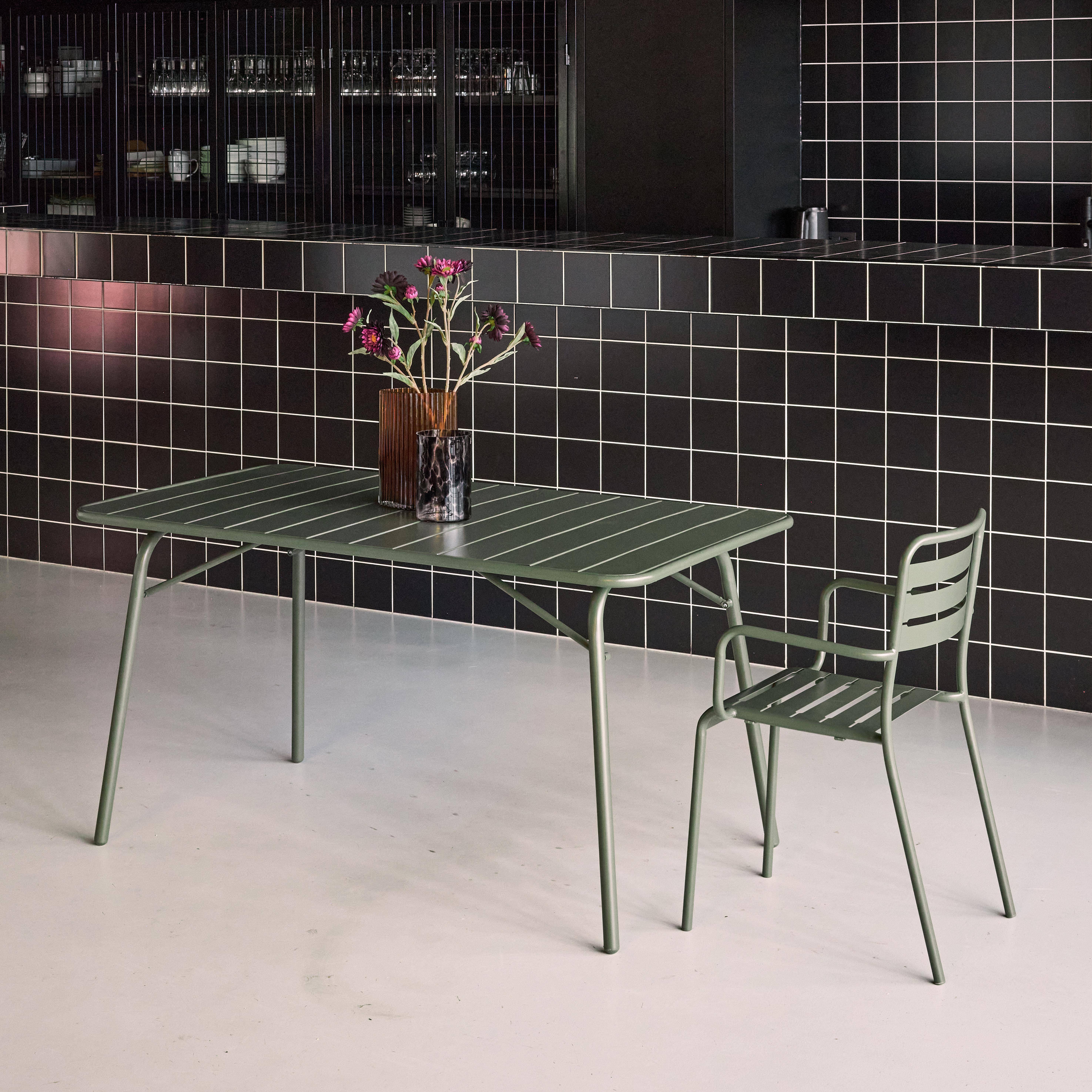 Tavolo da giardino pieghevole in metallo,  6 posti, Amelia 140cm, Verde kaki, 141.2x80x72.5 cm,sweeek,Photo2