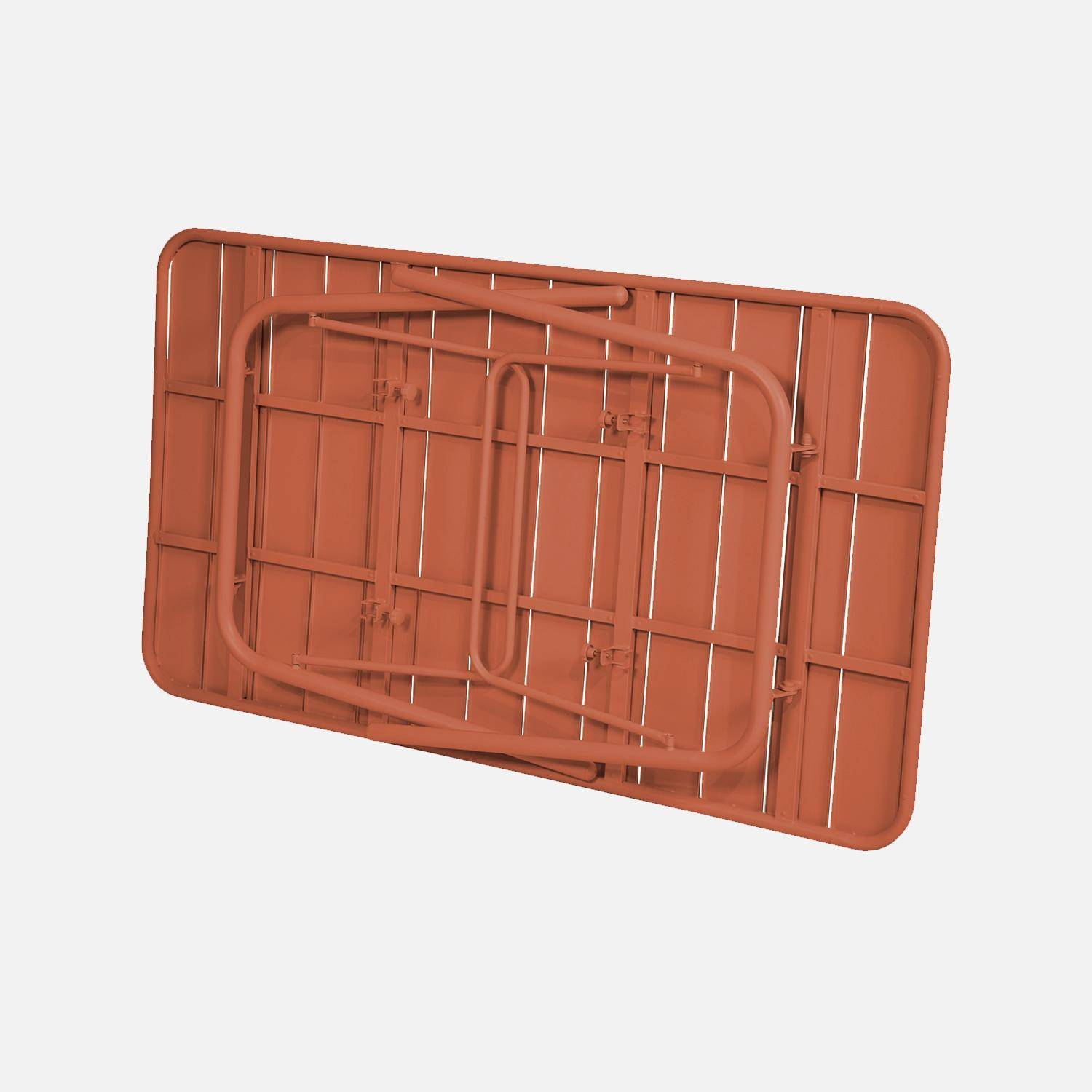 Klappbarer Gartentisch aus Stahl für 6 Personen, terrakotta, 140x80 cm, Rostschutzbehandlung, Latten und abgerundete Kanten - Amelia Photo5