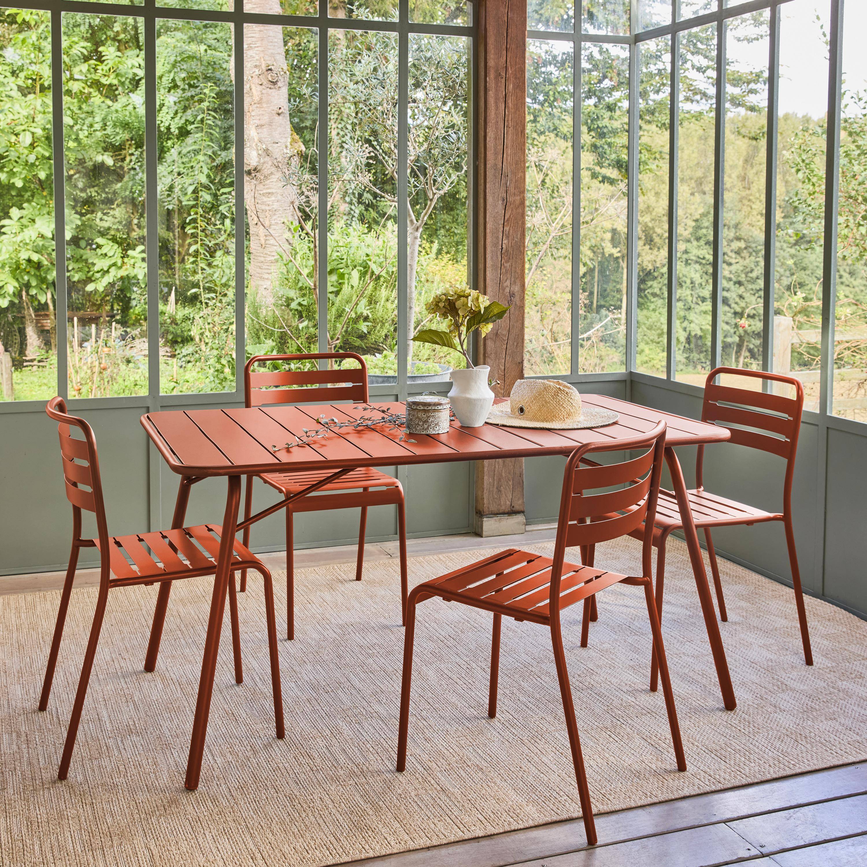 Klappbarer Gartentisch aus Stahl für 6 Personen, terrakotta, 140x80 cm, Rostschutzbehandlung, Latten und abgerundete Kanten - Amelia Photo3