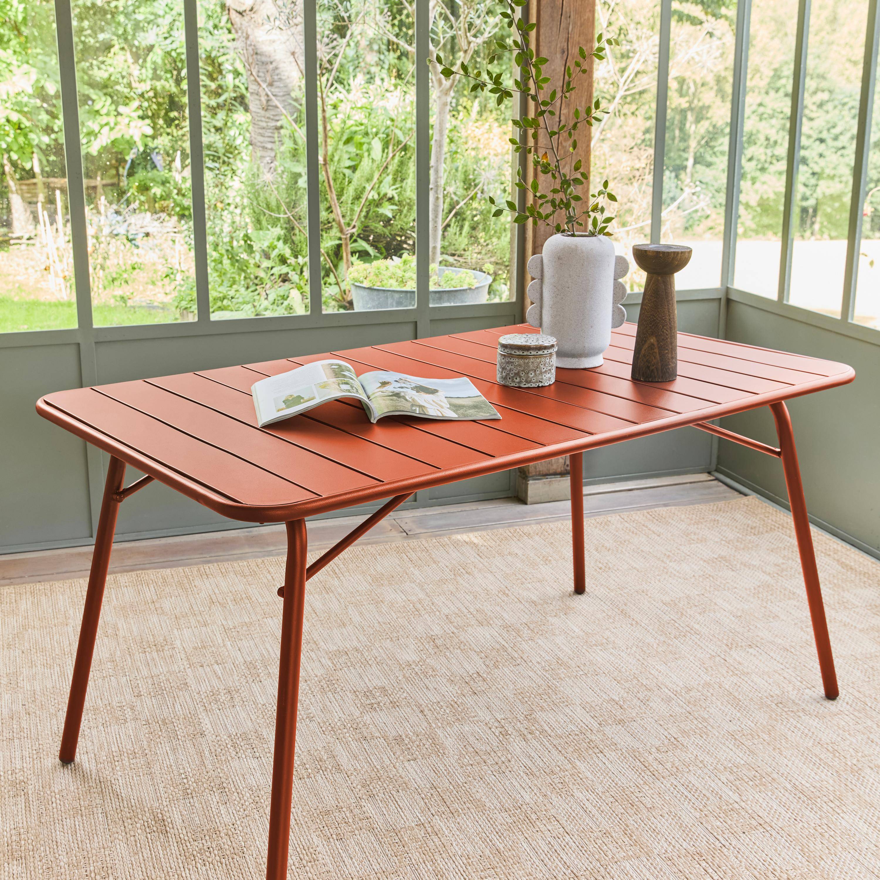 Klappbarer Gartentisch aus Stahl für 6 Personen, terrakotta, 140x80 cm, Rostschutzbehandlung, Latten und abgerundete Kanten - Amelia Photo1