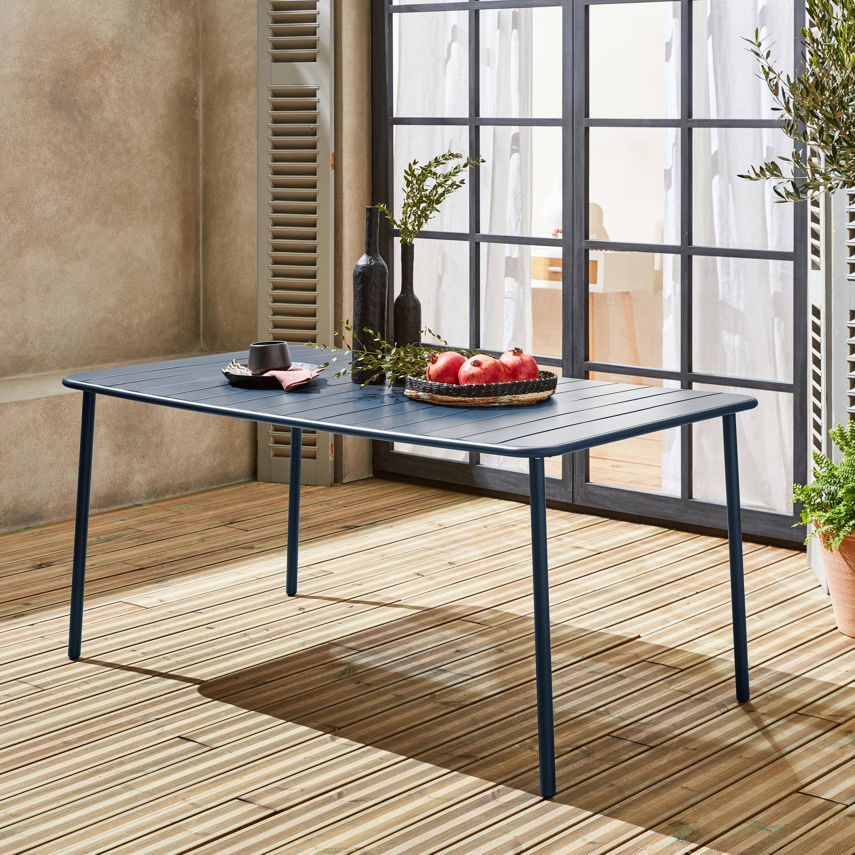 Mesa de jardín de metal de 6-8 plazas, Amelia 160cm, Azul marino, 160x90x72.5 cm Photo1