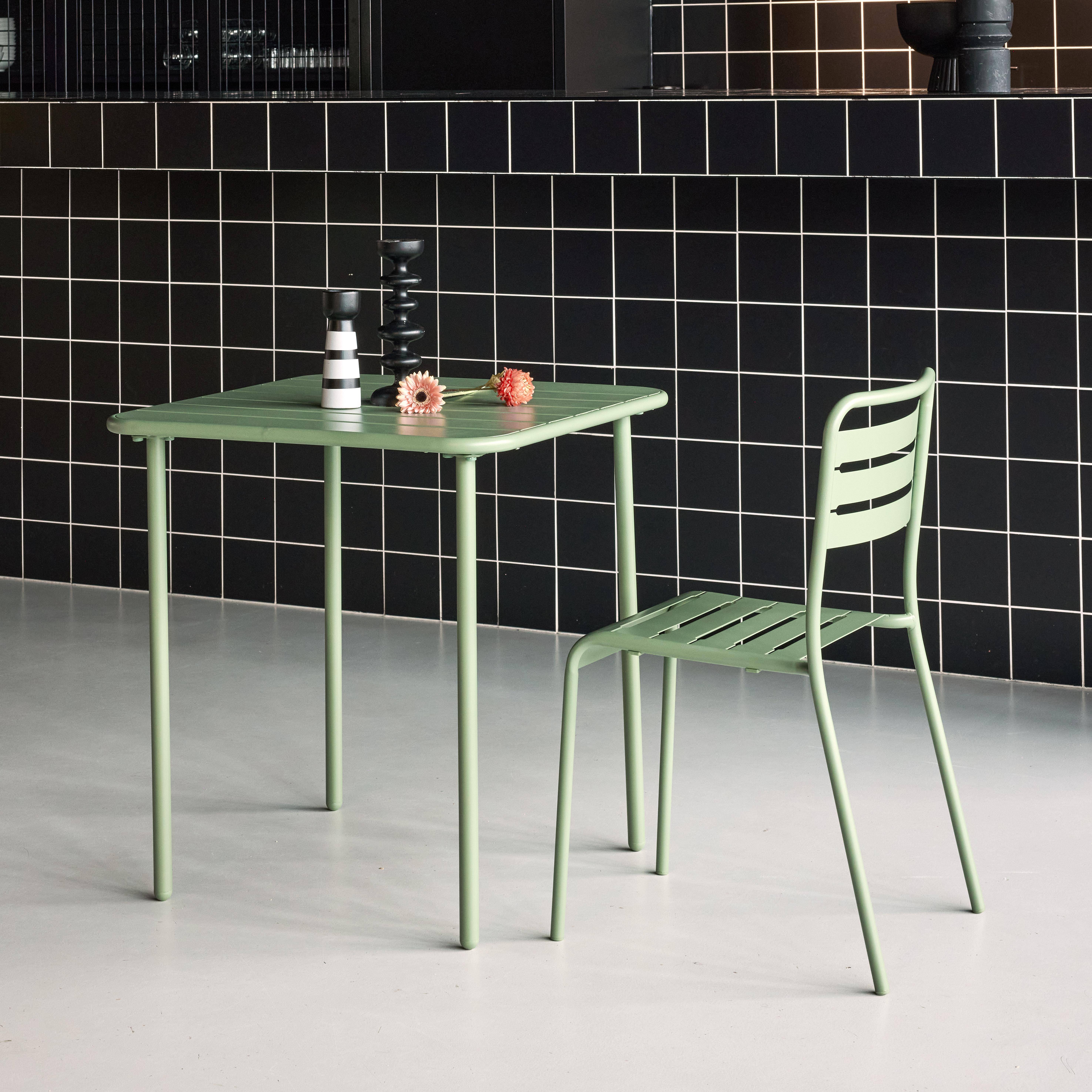 Table de jardin métal 2 places, vert, Amelia, 70x70cm, traitement antirouille, lattes et bords arrondis ,sweeek,Photo2
