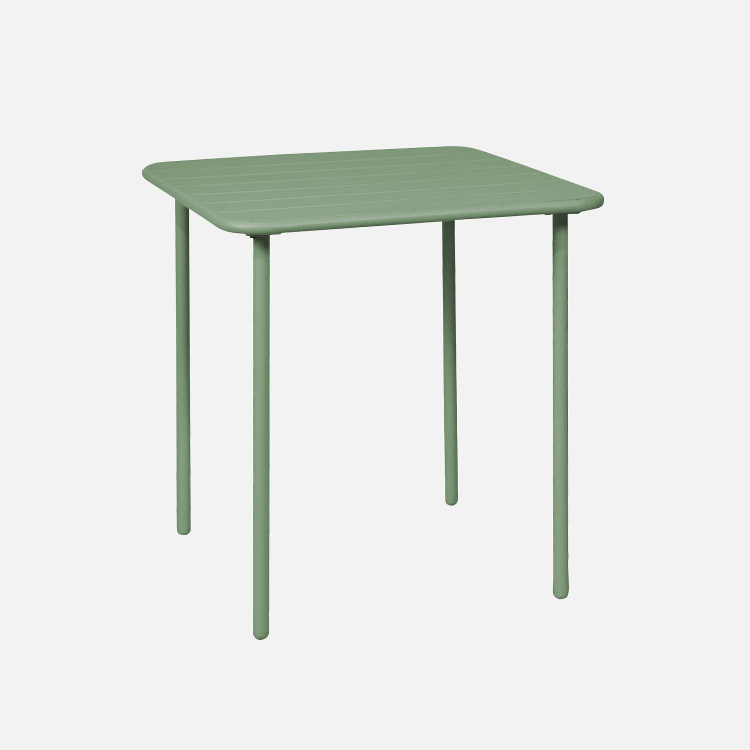 Gartentisch aus Metall für 2 Personen, grün, Amelia, 70x70cm, Rostschutzbehandlung, abgerundete Latten und Kanten,sweeek,Photo4