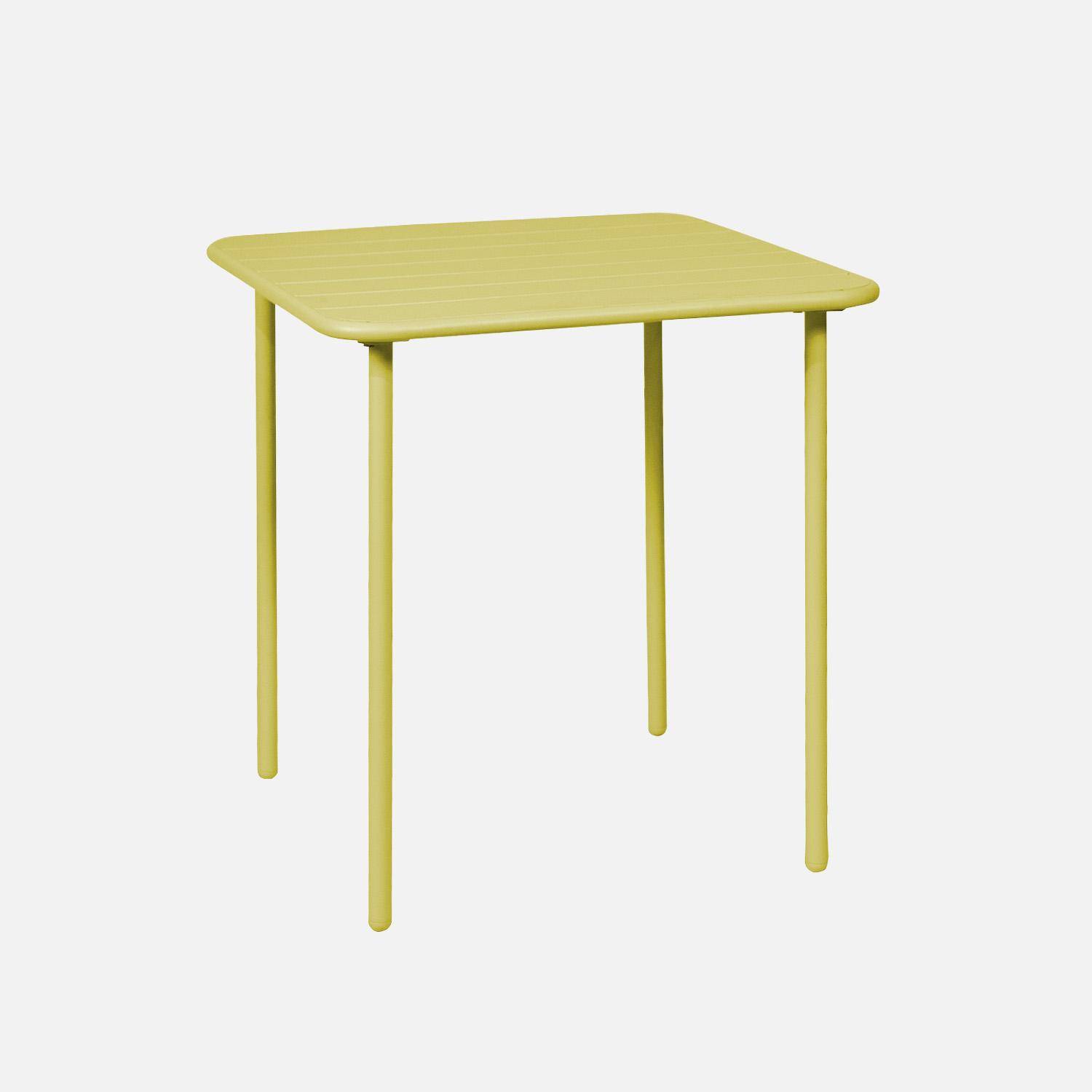 2-seater metal garden table, yellow, Amelia, 70x70cm, rustproof finish, slats and rounded edges Photo1