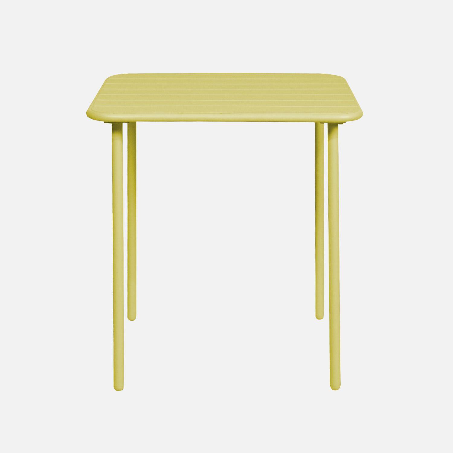 2-seater metal garden table, yellow, Amelia, 70x70cm, rustproof finish, slats and rounded edges,sweeek,Photo2