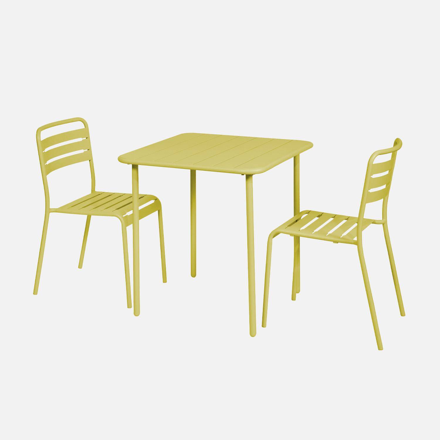 2-seater metal garden table, yellow, Amelia, 70x70cm, rustproof finish, slats and rounded edges Photo3