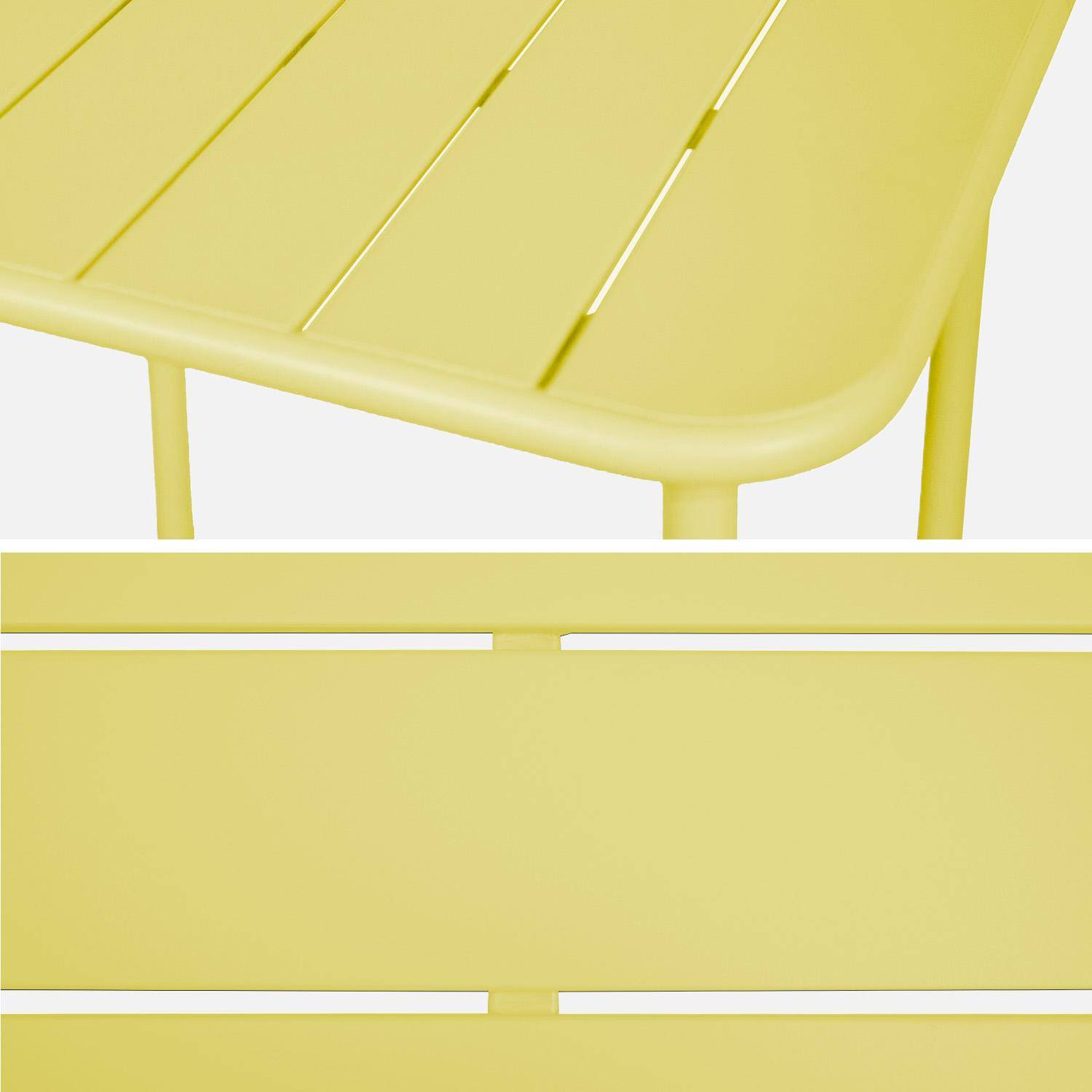 2-seater metal garden table, yellow, Amelia, 70x70cm, rustproof finish, slats and rounded edges Photo4