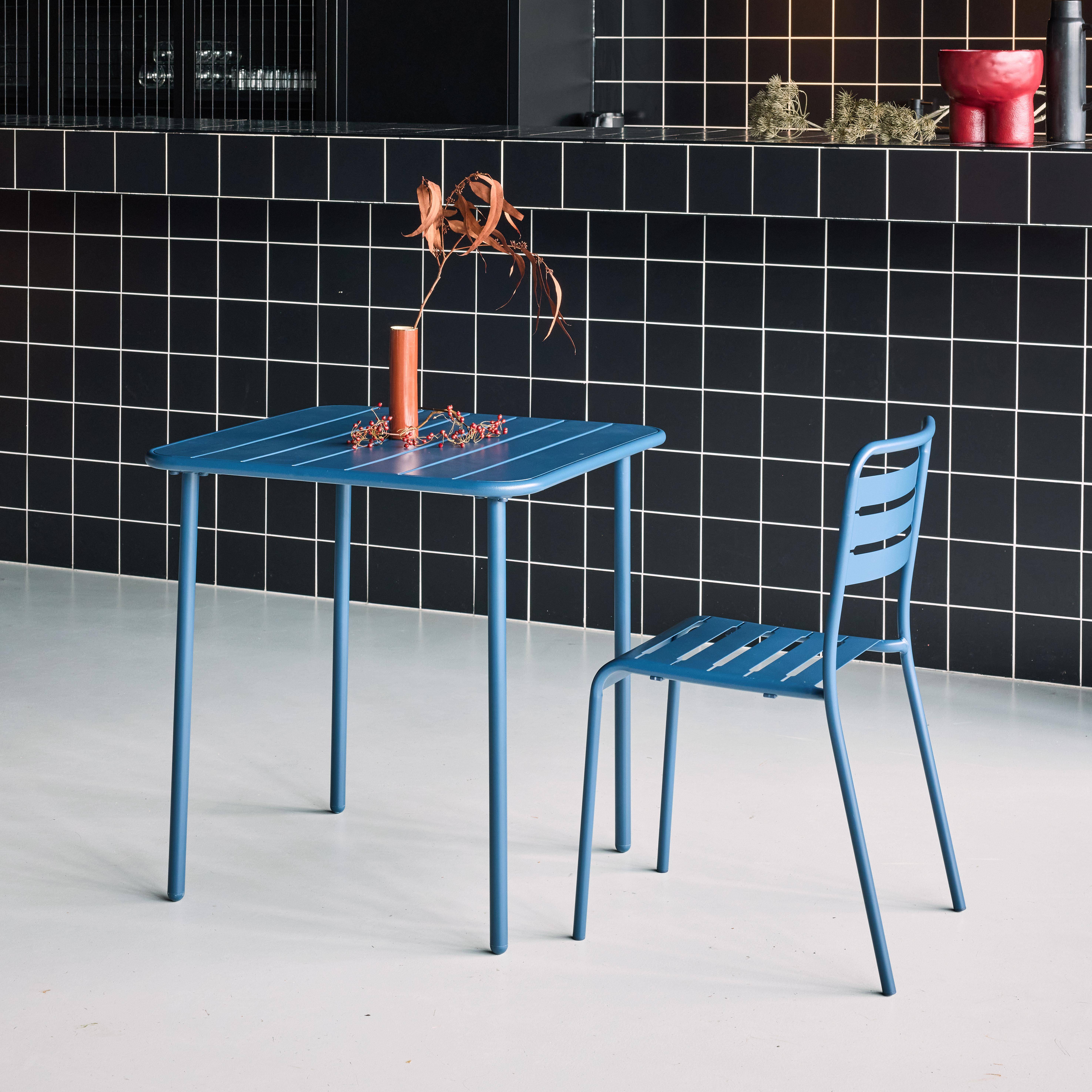 Gartentisch aus Metall, 2 Personen, marineblau, Amelia, 70x70cm, Rostschutzbehandlung, abgerundete Latten und Kanten Photo2