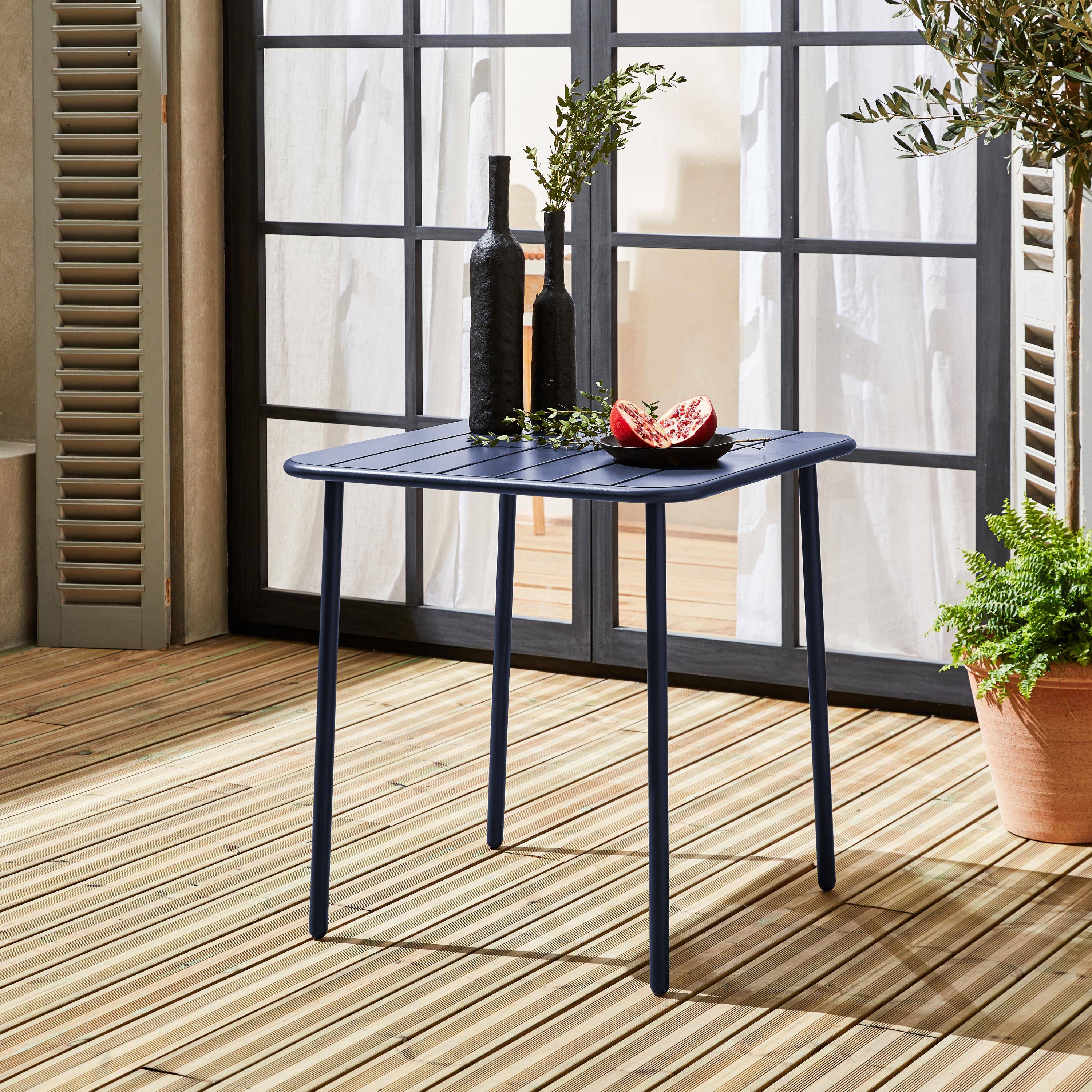 Mesa de jardim bistrô em aço, 2 lugares, 70cm Azul-marinho - 70x70x72.5 cm Photo1