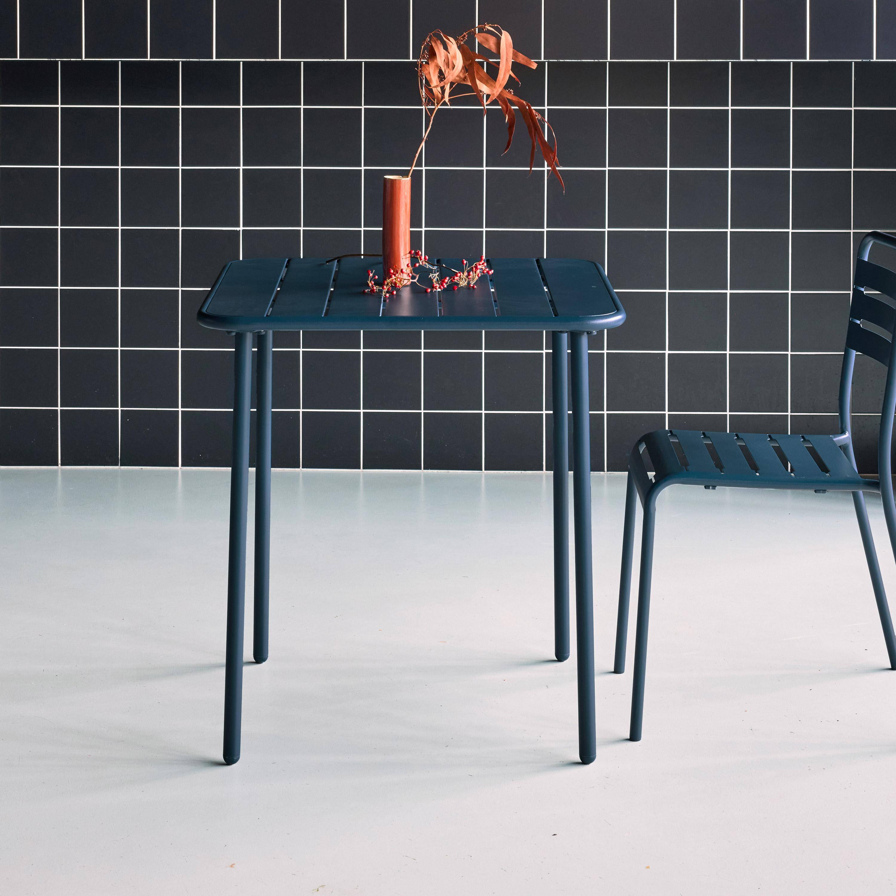 2-seater square steel garden table Marine blue 70x70x72.5 cm - Amelia 70cm,sweeek,Photo2