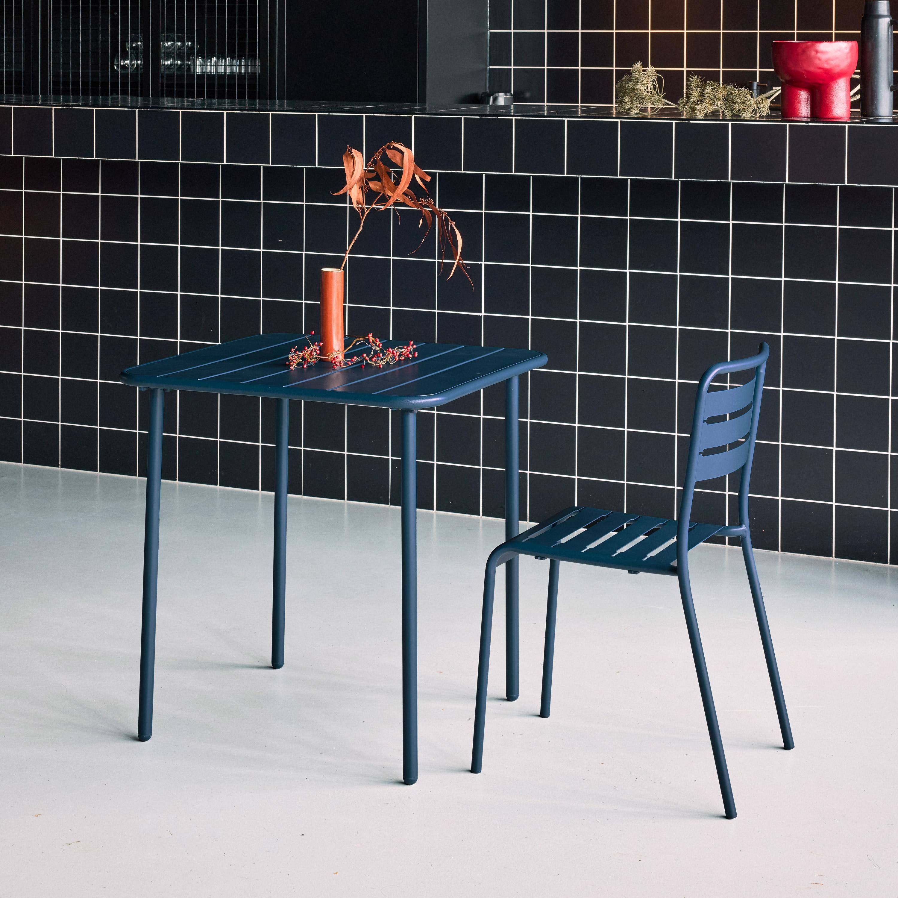 2-seater square steel garden table Marine blue 70x70x72.5 cm - Amelia 70cm Photo3