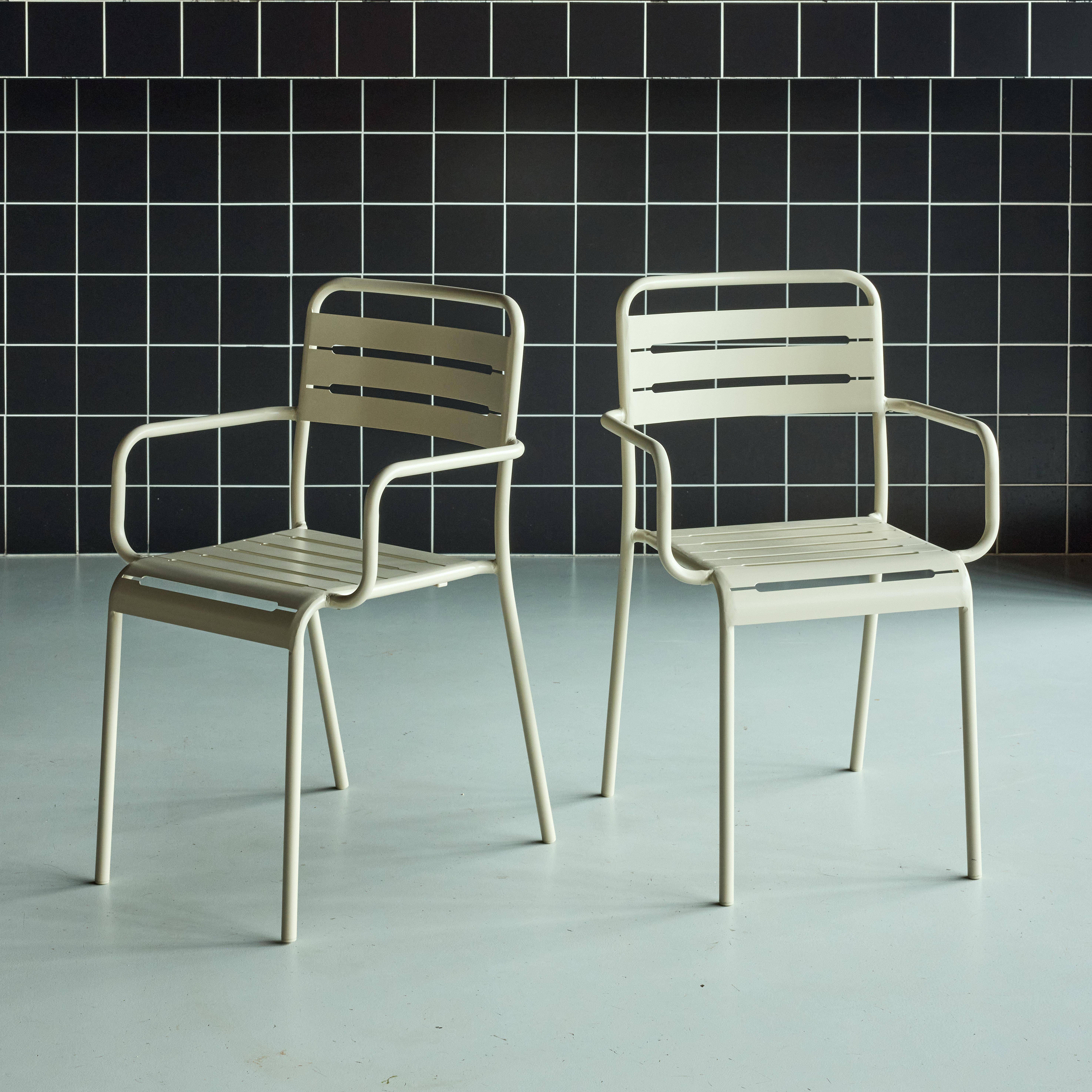 Lot de 2 fauteuils de jardin acier, 2 places, beige, Amelia, L50.4 X P53 X H79.5cm ,sweeek,Photo2