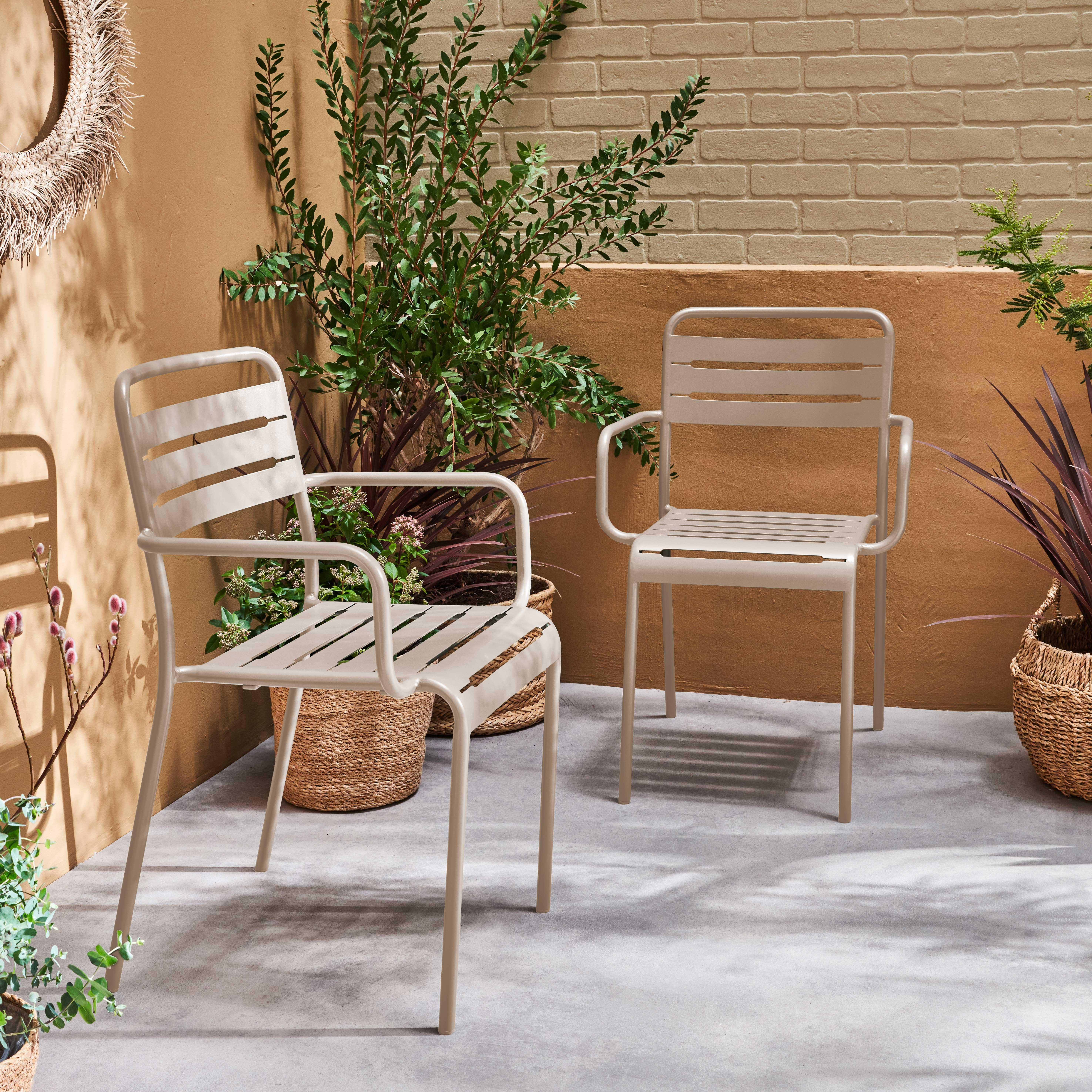 Lot de 2 fauteuils de jardin acier, 2 places, beige, Amelia, L50.4 X P53 X H79.5cm  Photo1