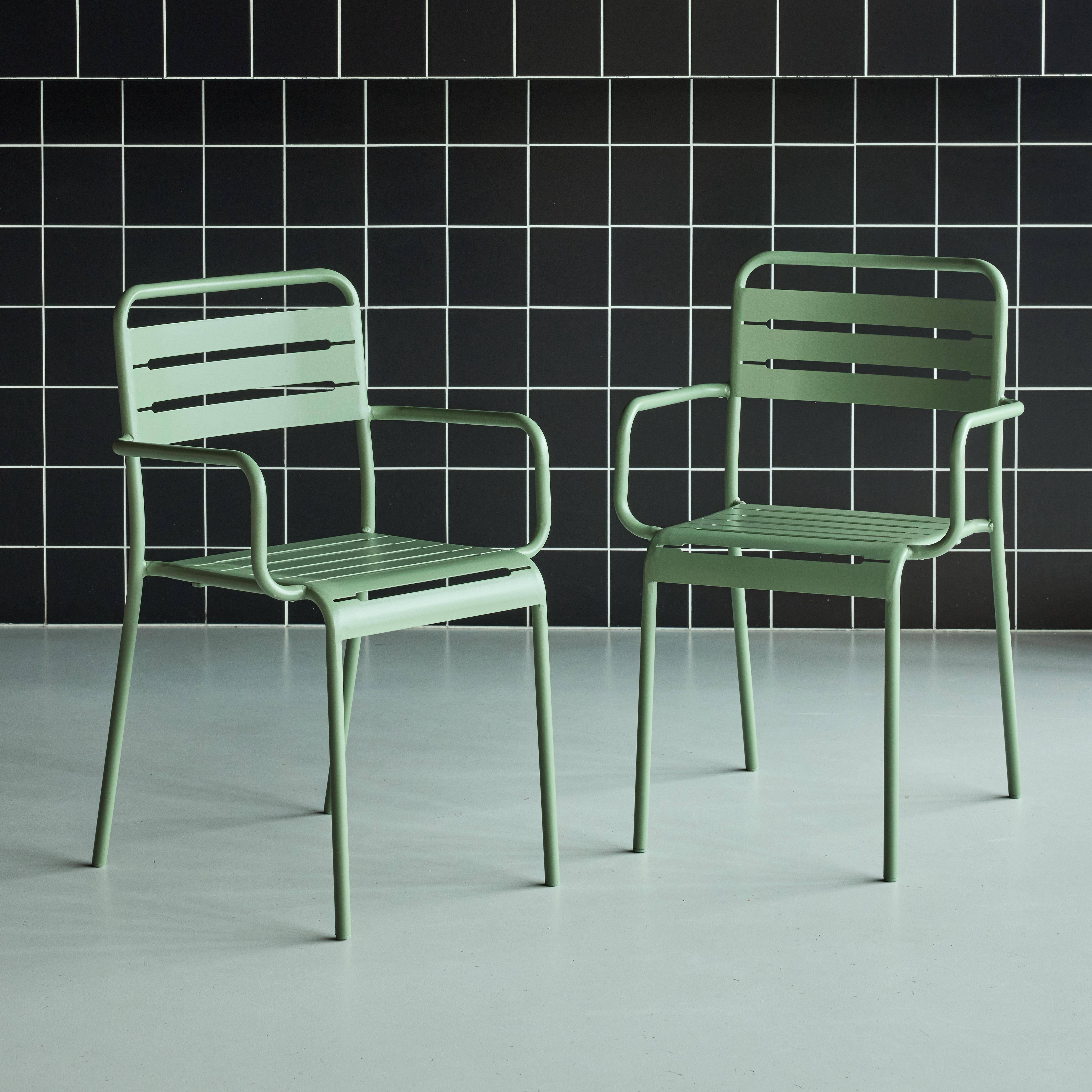 Lot de 2 fauteuils de jardin acier, 2 places, vert, Amelia, L50.4 X P53 X H79.5cm ,sweeek,Photo1