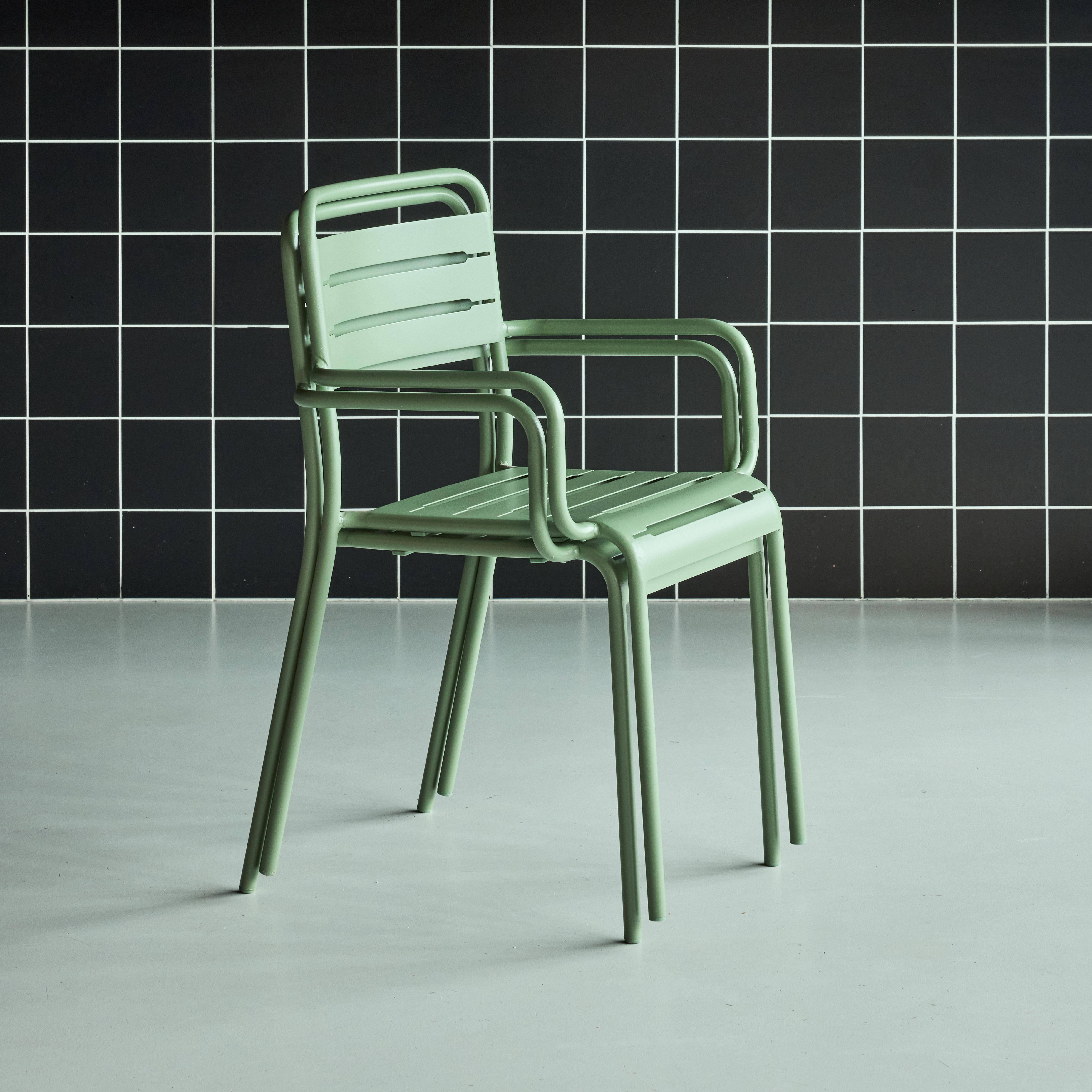 Lot de 2 fauteuils de jardin acier, 2 places, vert, Amelia, L50.4 X P53 X H79.5cm  Photo2