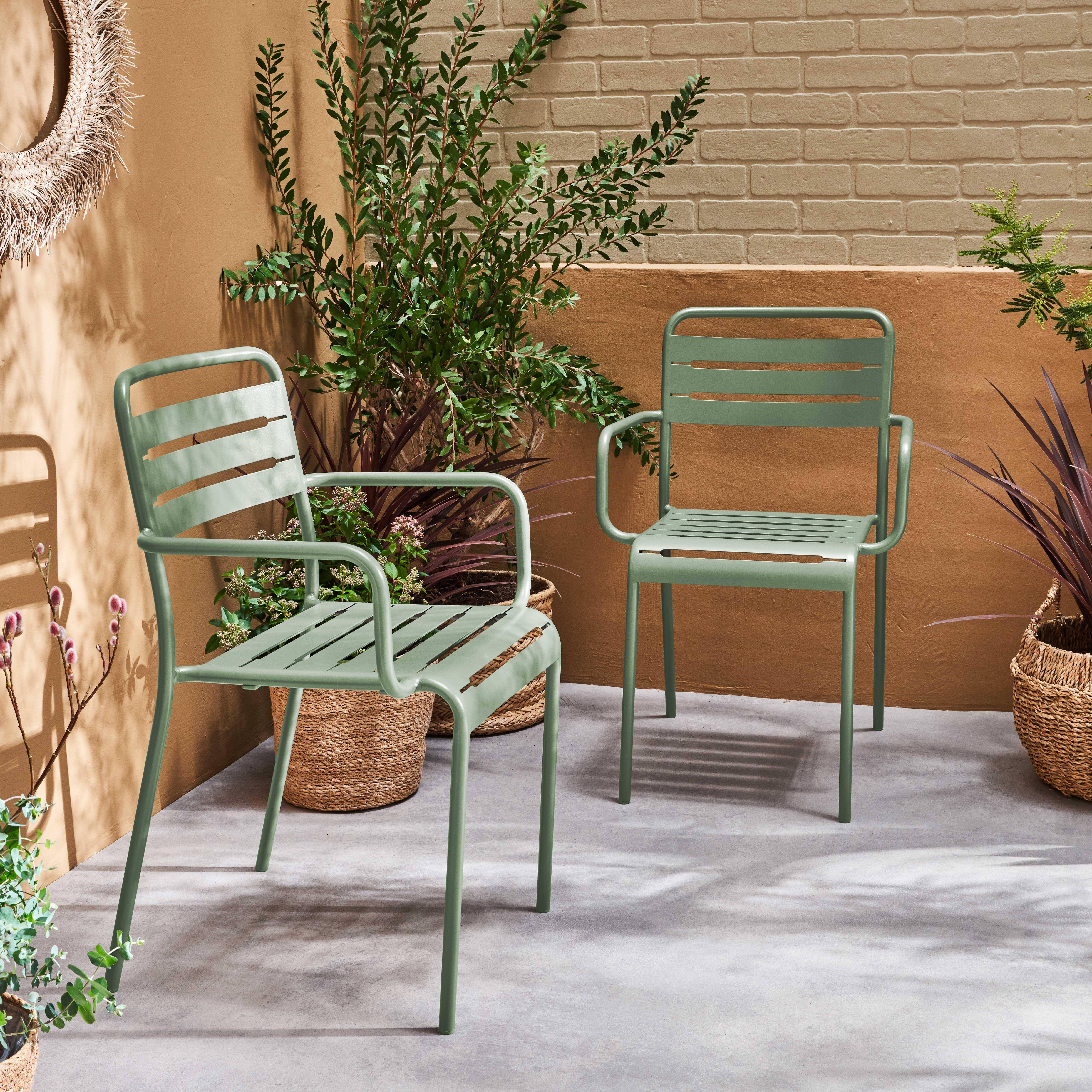 Lot de 2 fauteuils de jardin acier, 2 places, vert, Amelia, L50.4 X P53 X H79.5cm ,sweeek,Photo1