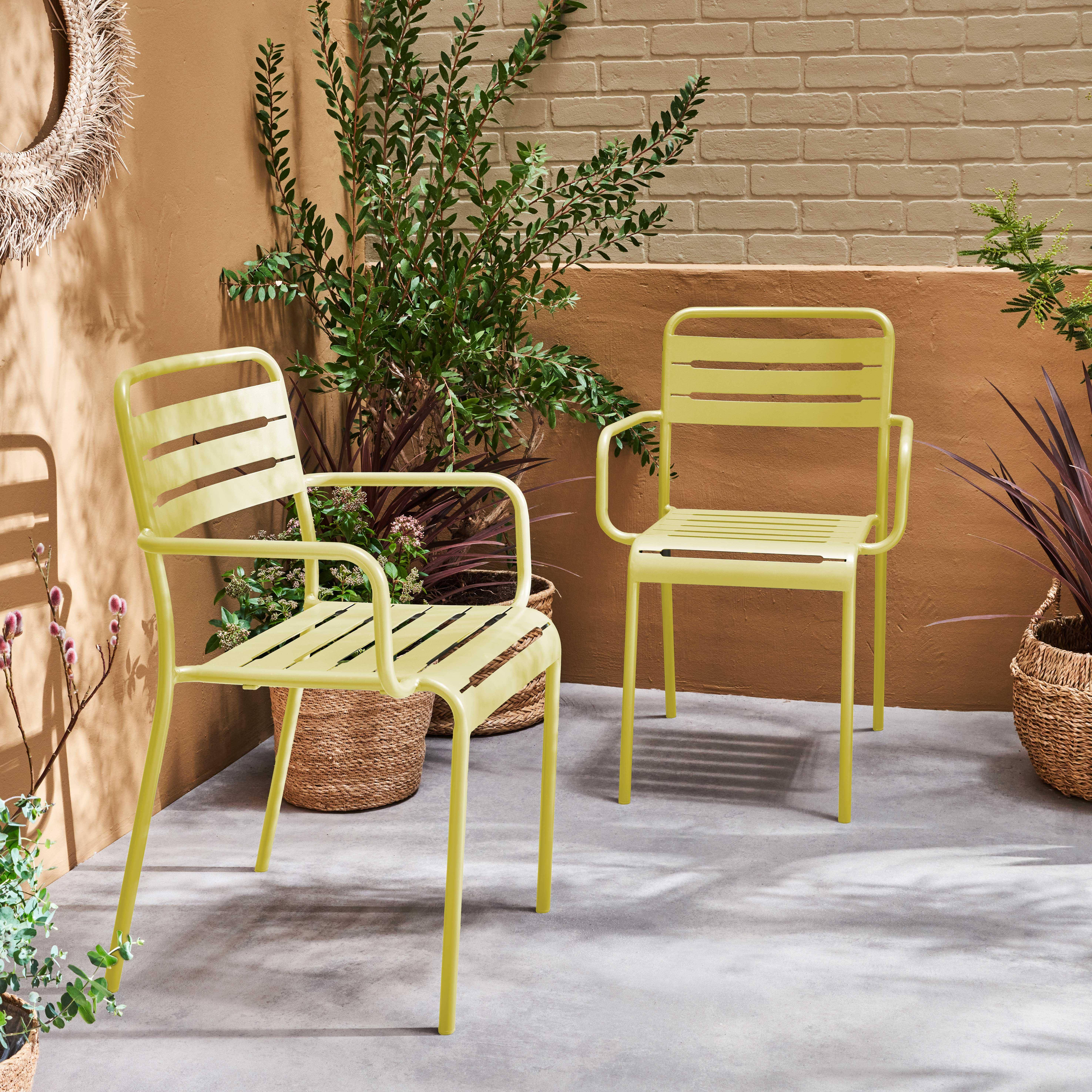 Lot de 2 fauteuils de jardin acier, 2 places, jaune, Amelia, L50.4 X P53 X H79.5cm  Photo1
