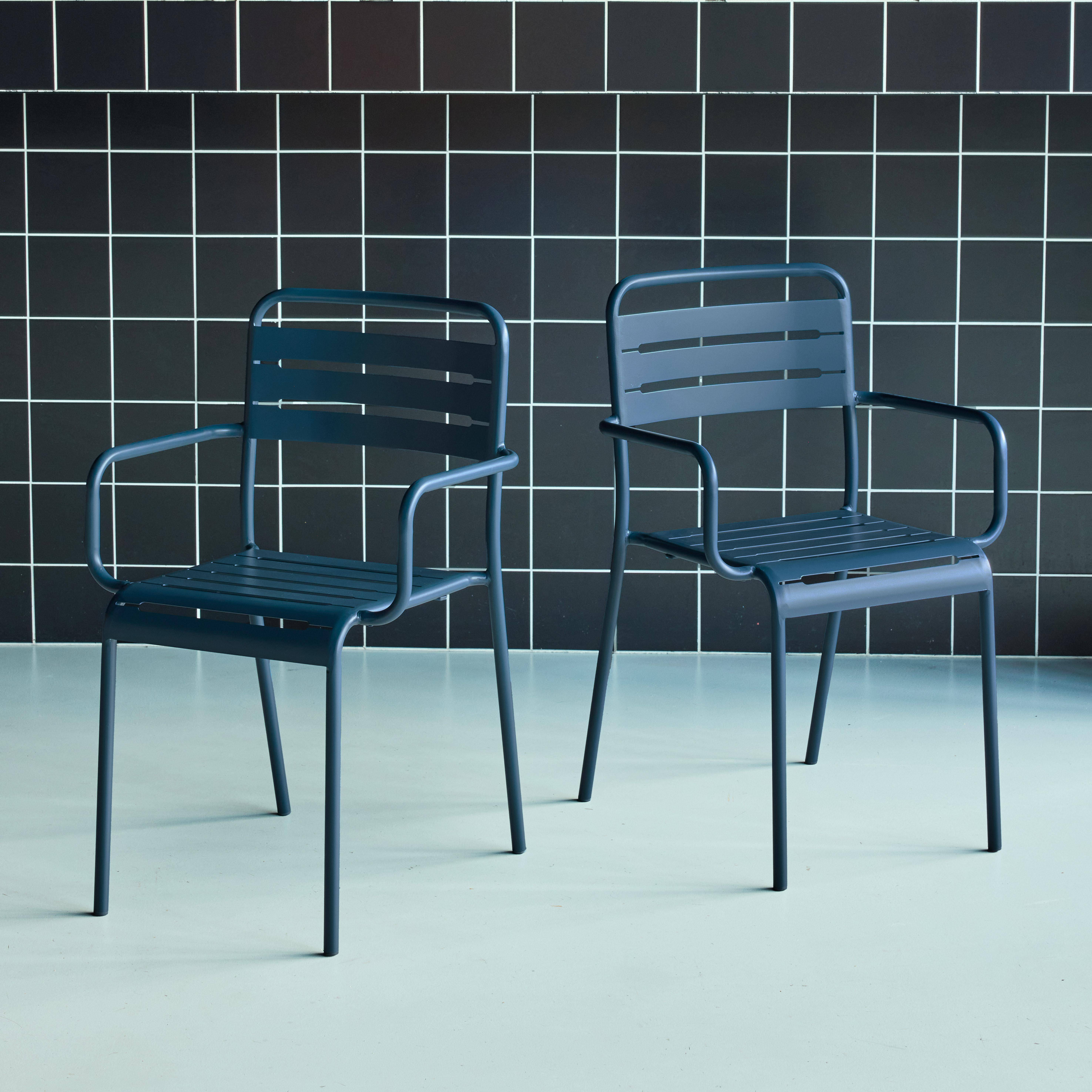 Zestaw 2 stalowych krzeseł ogrodowych, 2-osobowych, granatowy, Amelia, dł. 50,4 x gł. 53 x wys. 79,5 cm Photo2