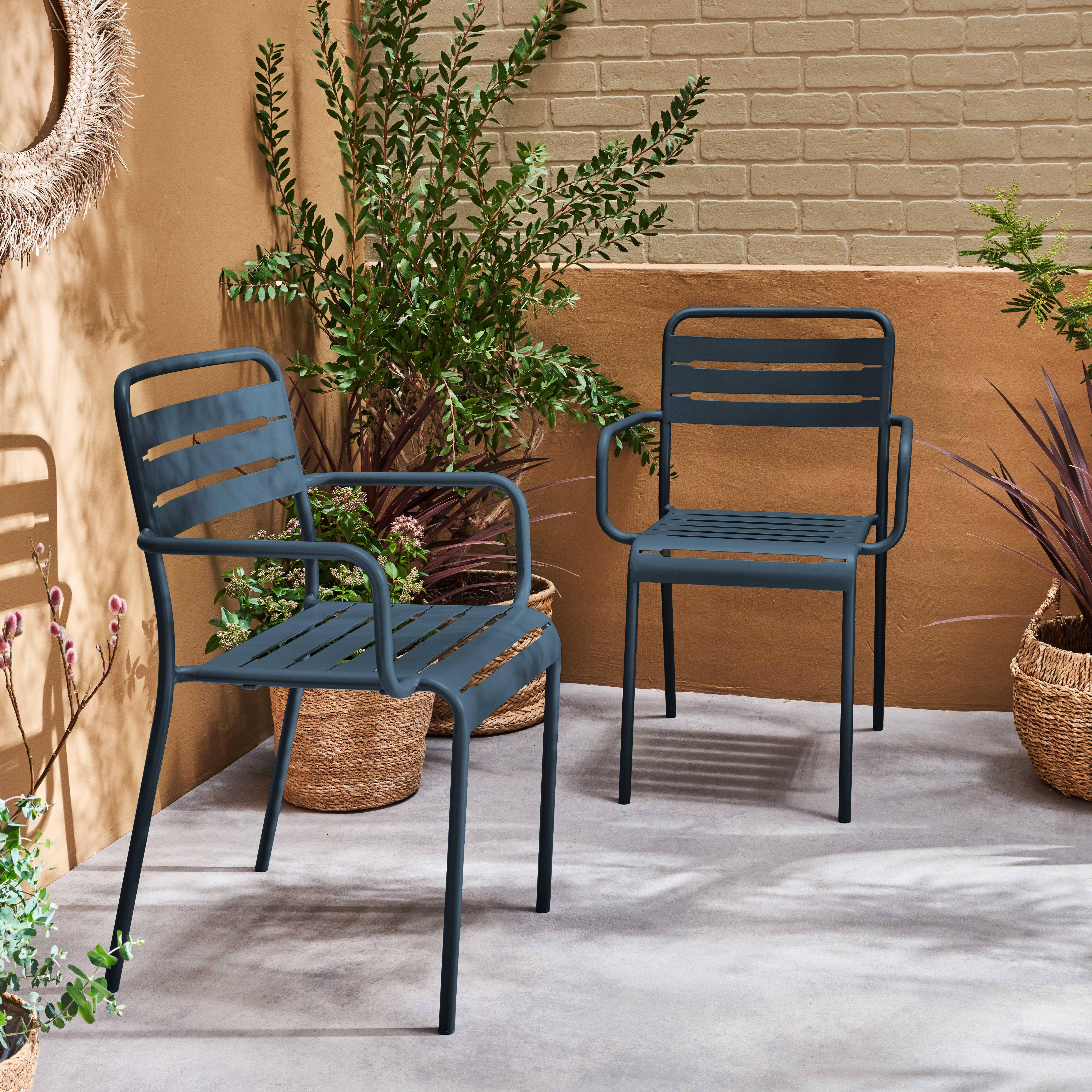 Set di 2 poltrone da giardino in acciaio, Amelia, Blu navy, 50.4x53x79.5 cm Photo1
