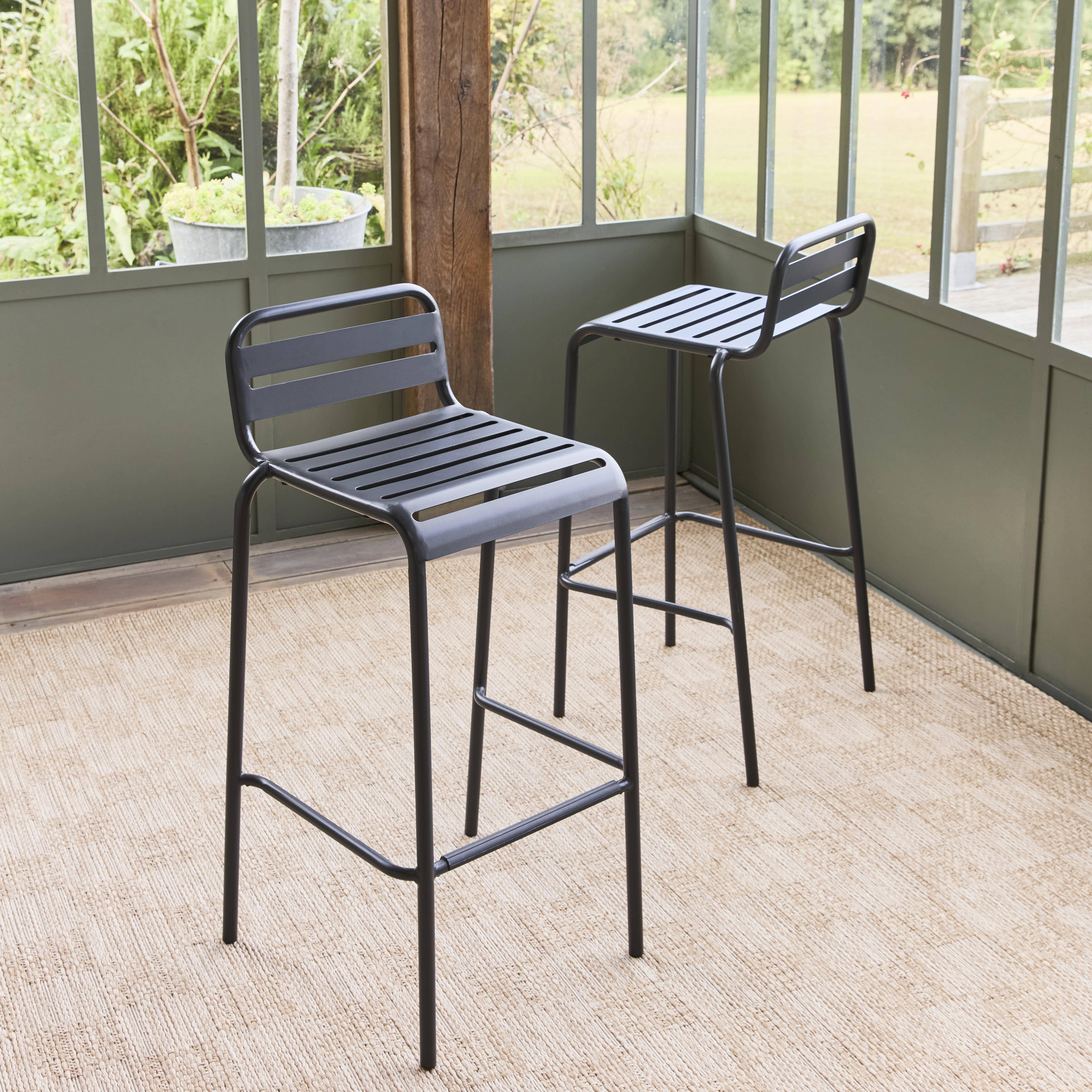 Lot de 2 chaises hautes de jardin acier, 2 places, anthracite, L 44 x P 41 x H 85cm  Photo2