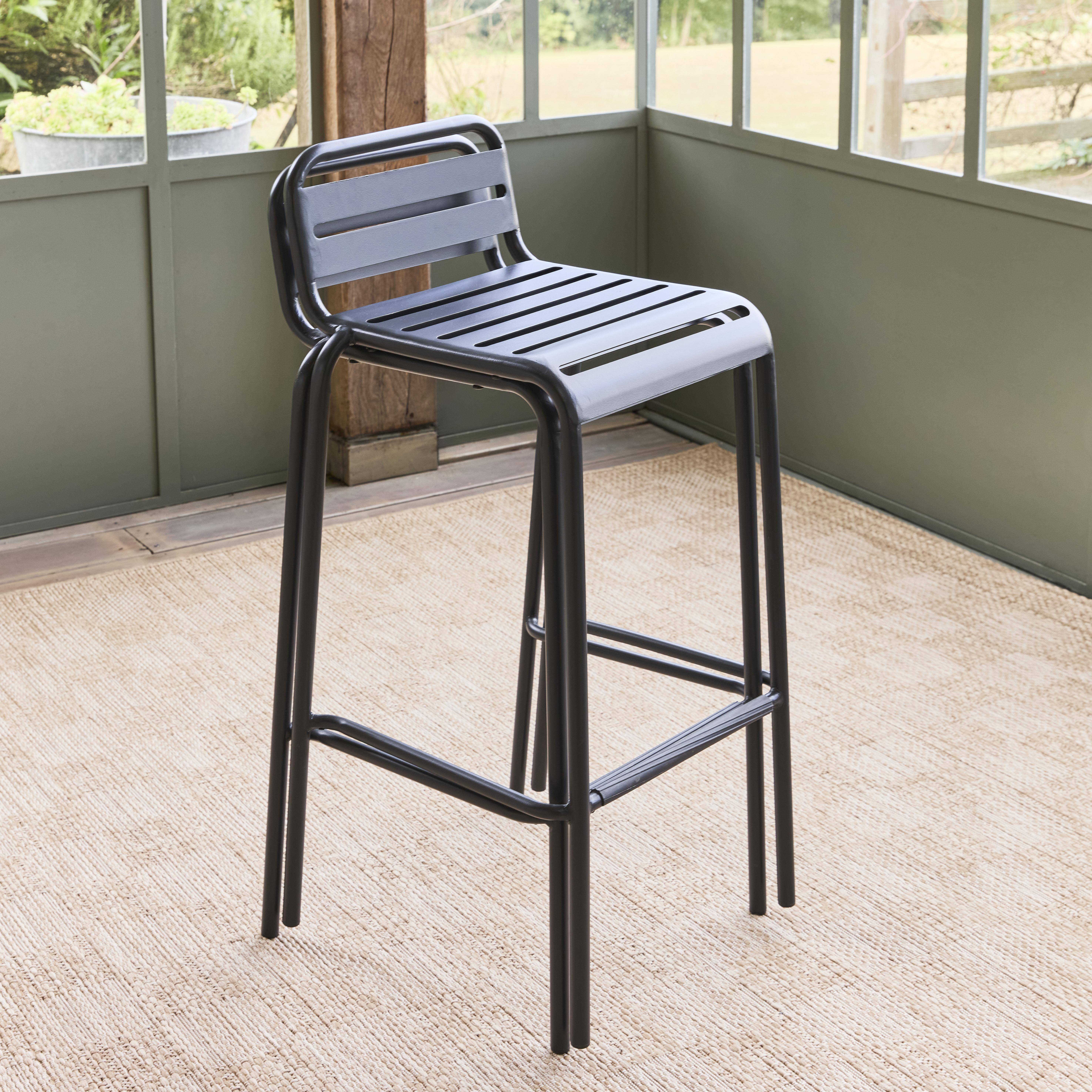 Lot de 2 chaises hautes de jardin acier, 2 places, anthracite, L 44 x P 41 x H 85cm  Photo3