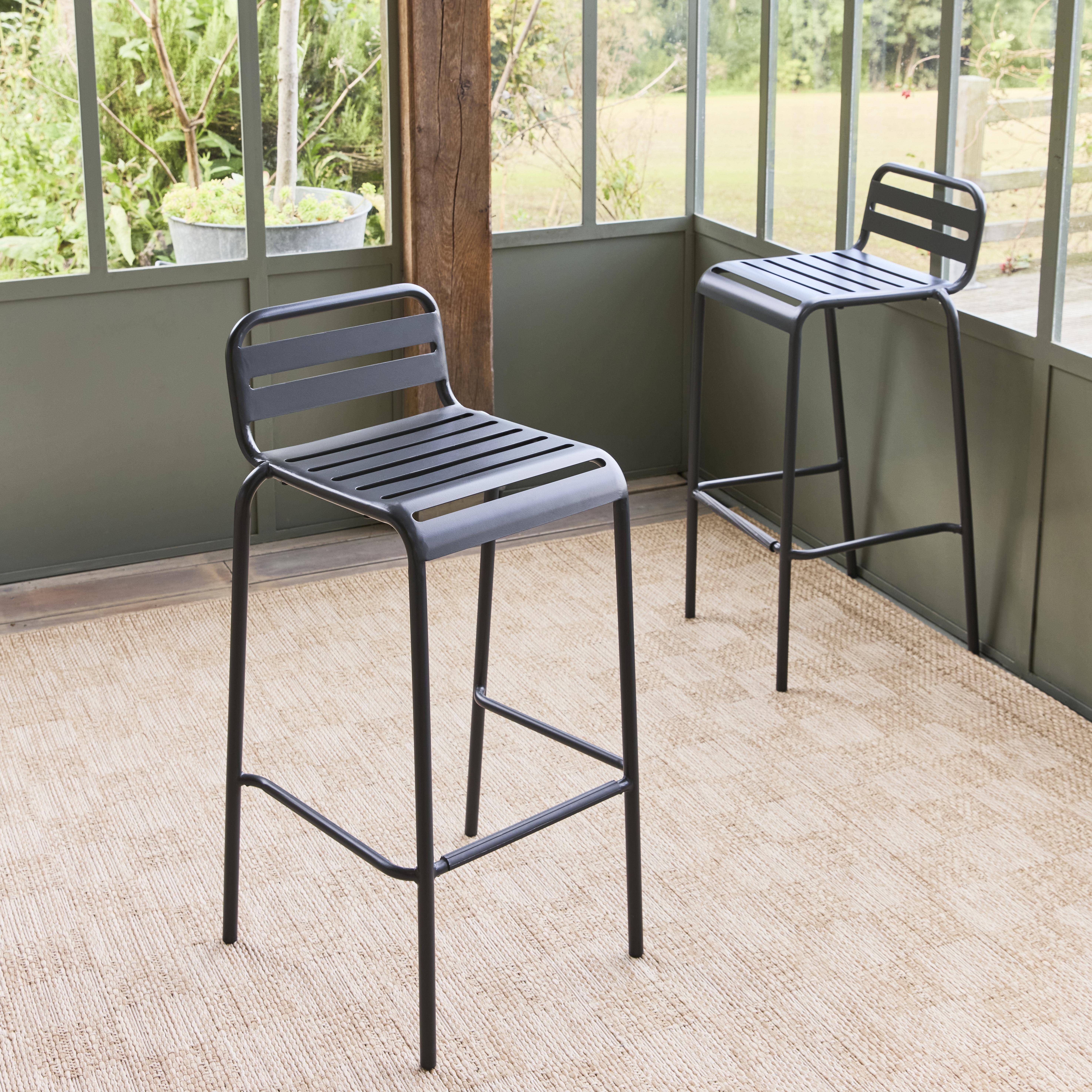Lot de 2 chaises hautes de jardin acier, 2 places, anthracite, L 44 x P 41 x H 85cm  Photo1