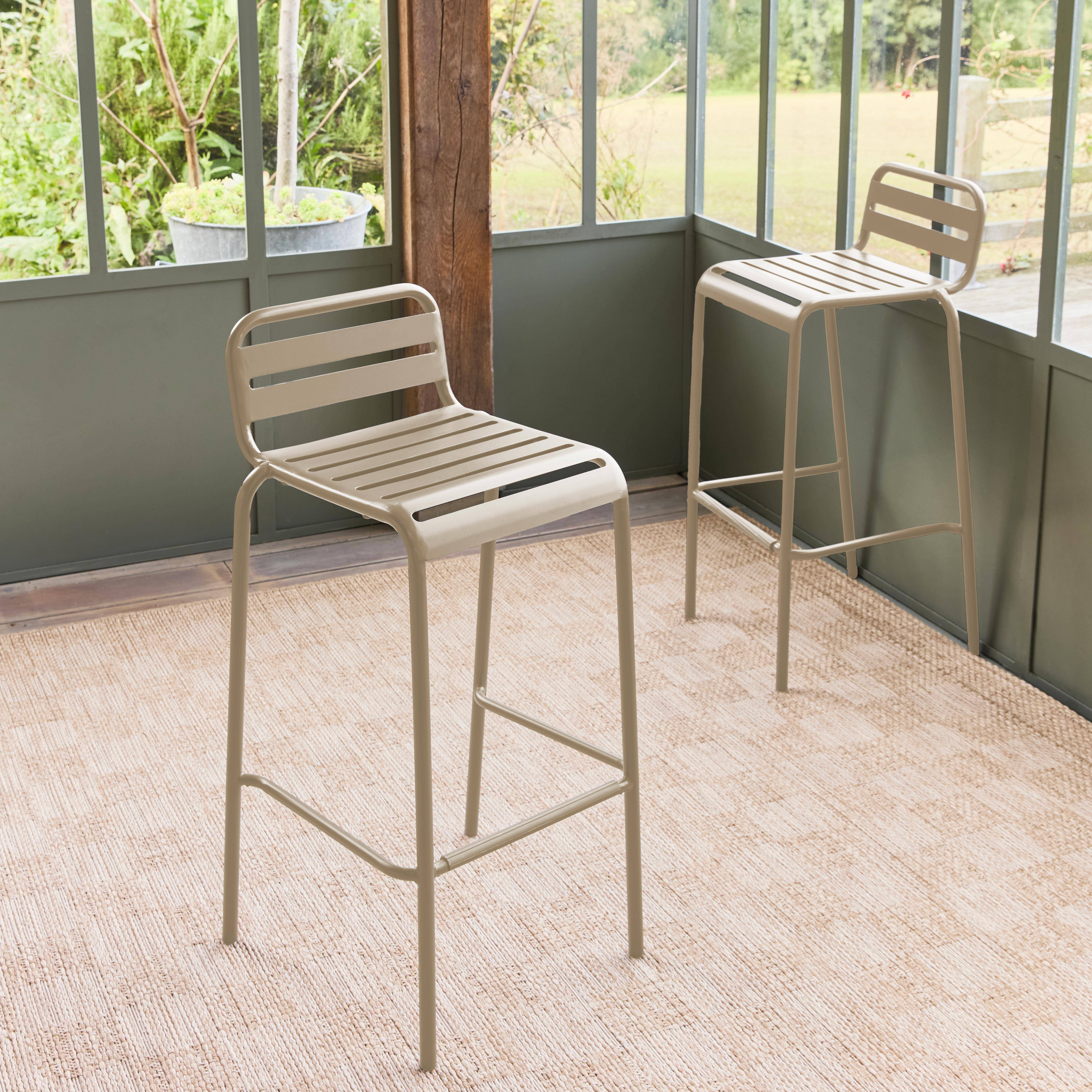 Set di 2 sedie da bar da giardino in acciaio, Amelia, Beige, 44x41x85 cm Photo1