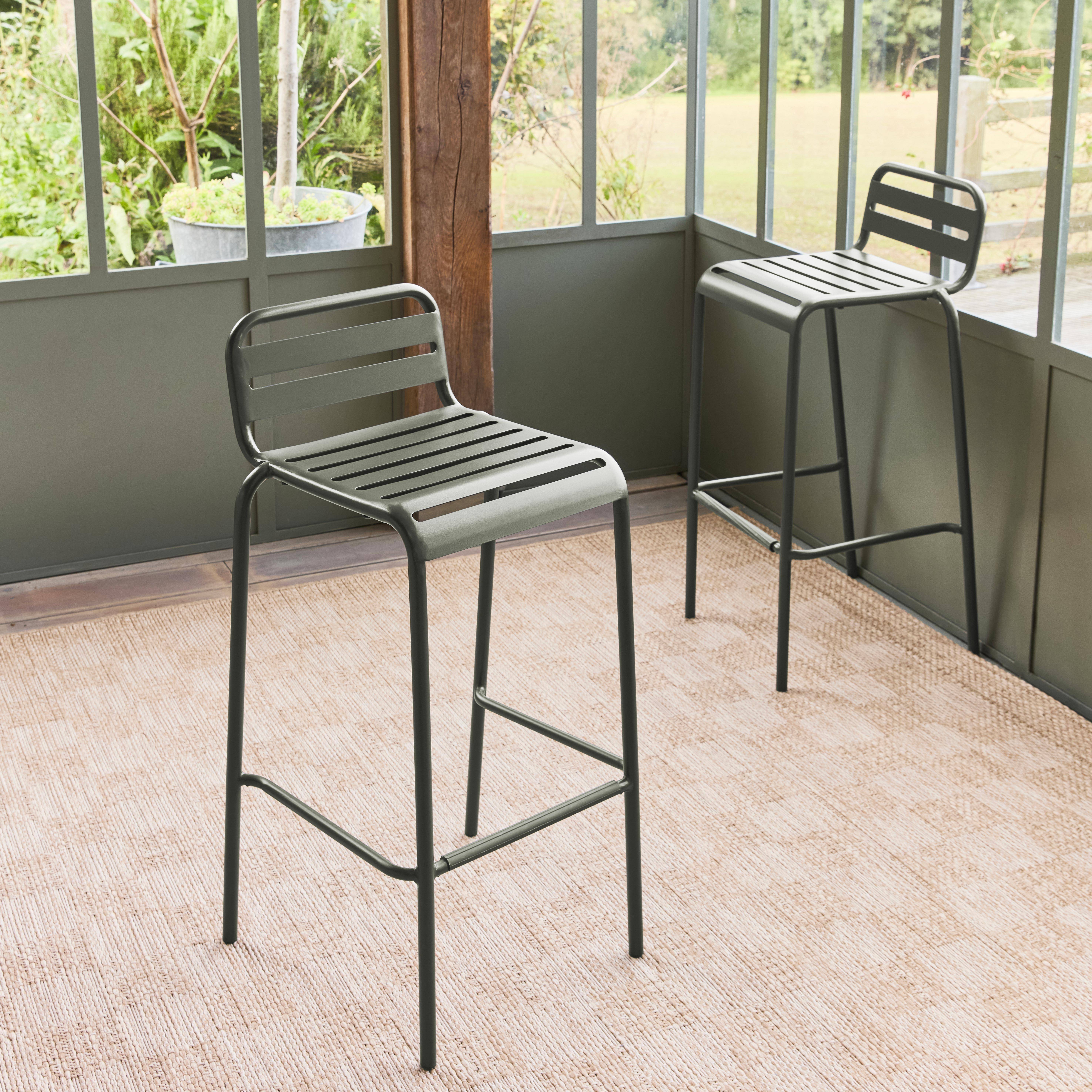 Pair of steel garden stackable high chairs, Amelia, Khaki Green, 44x41x85 cm Photo1