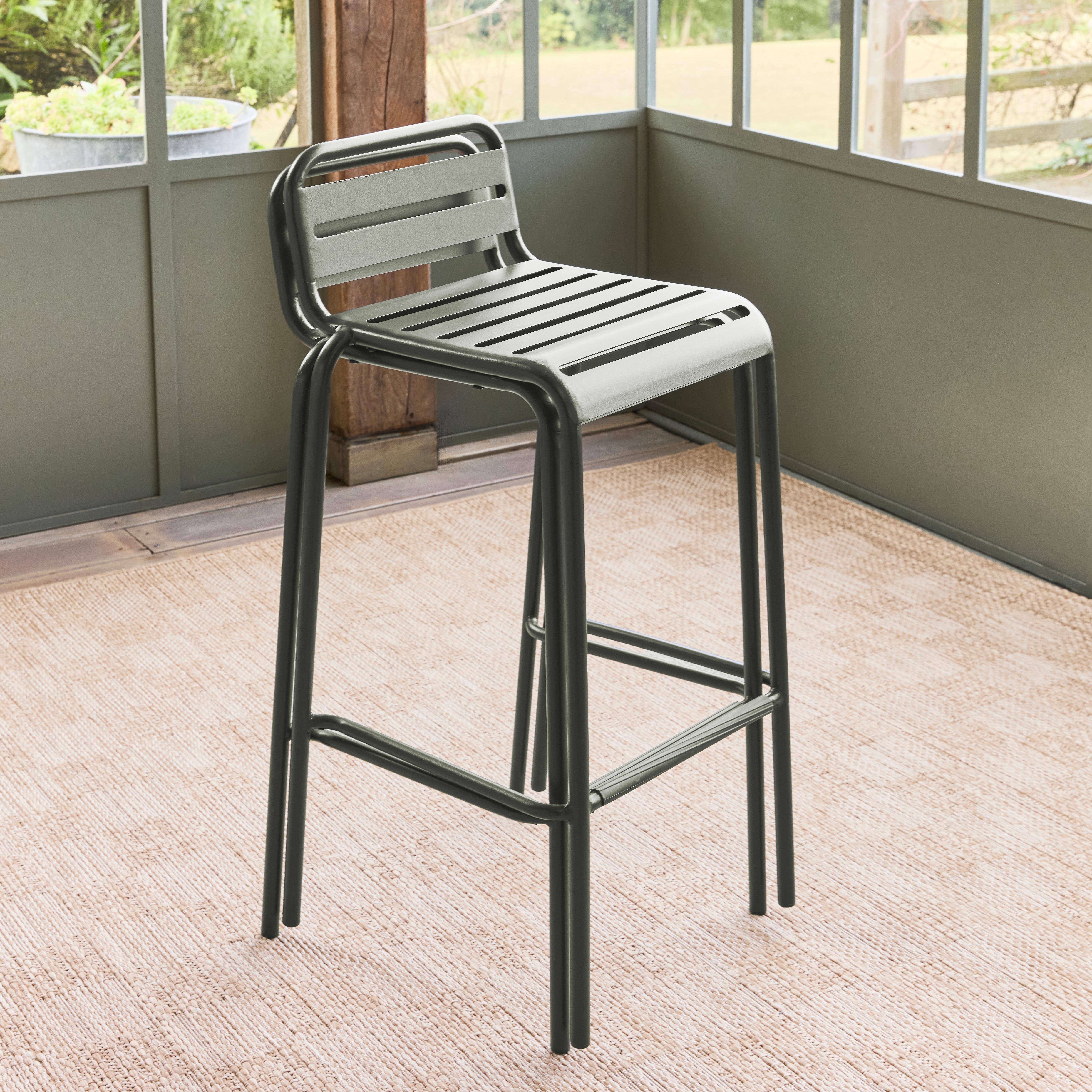 Pair of steel garden stackable high chairs, Amelia, Khaki Green, 44x41x85 cm Photo3