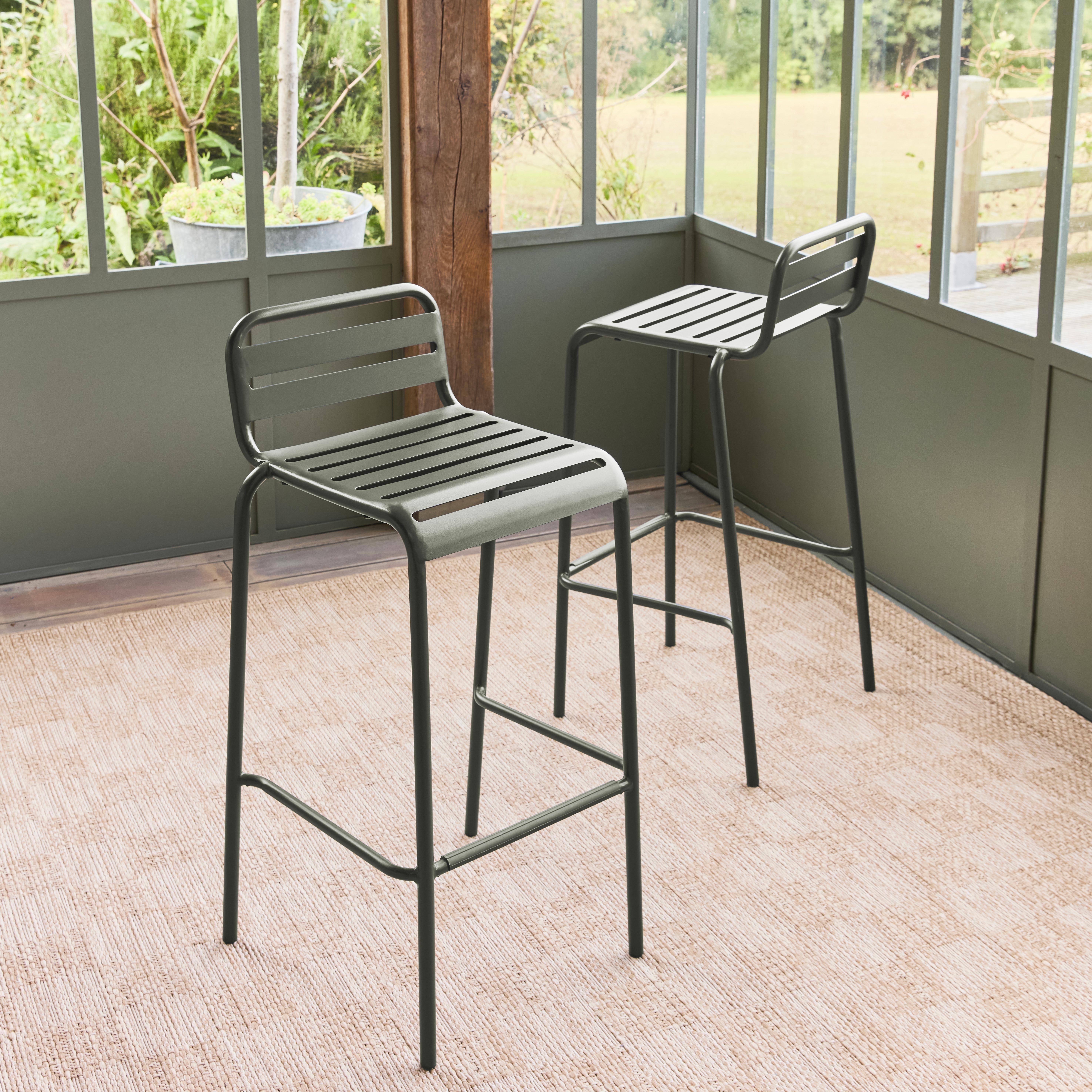 Pair of steel garden stackable high chairs, Amelia, Khaki Green, 44x41x85 cm Photo2