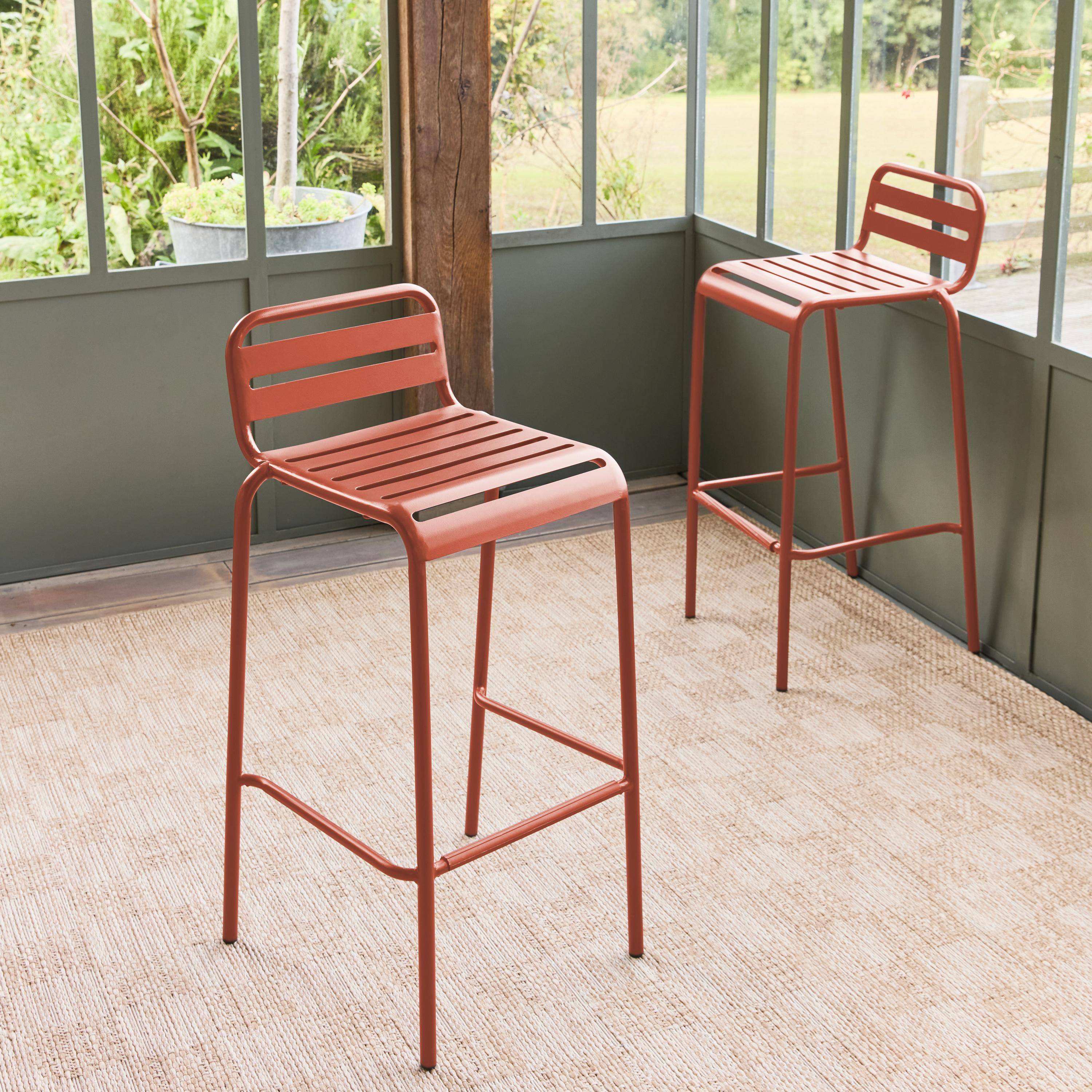 Set di 2 sedie da bar da giardino in acciaio, Amelia, Terracotta, 44x41x85 cm Photo1