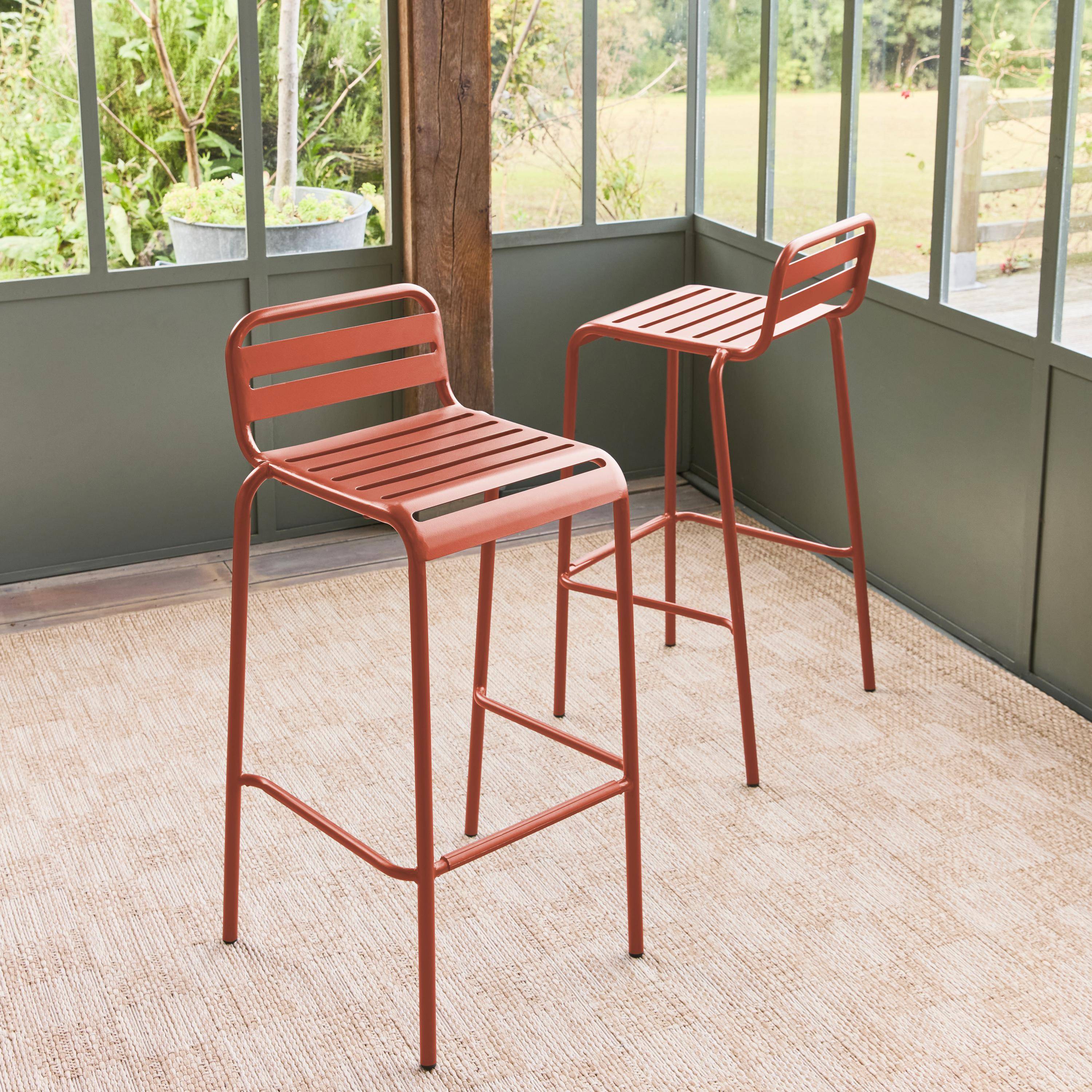 Set di 2 sedie da bar da giardino in acciaio, Amelia, Terracotta, 44x41x85 cm Photo2