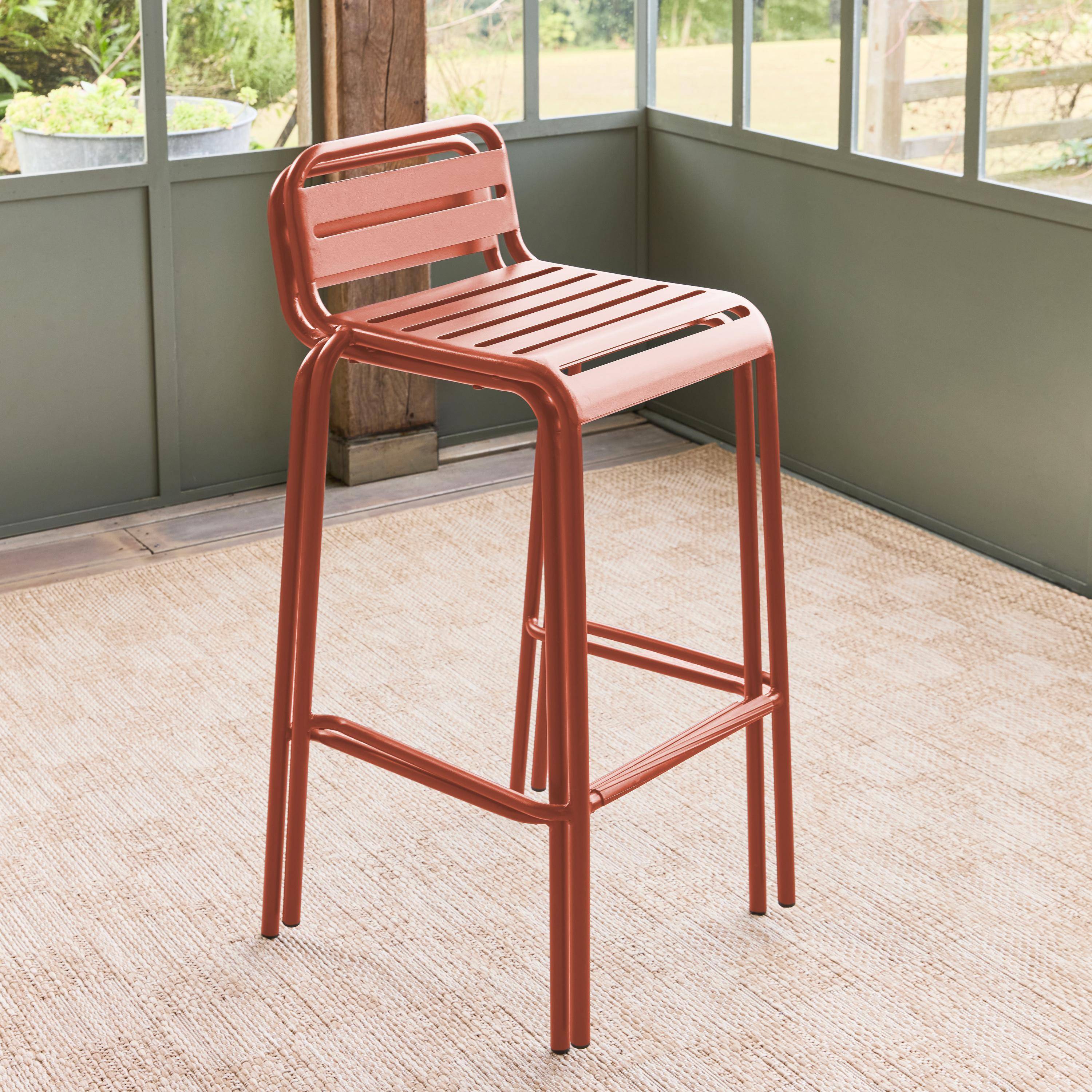 Set di 2 sedie da bar da giardino in acciaio, Amelia, Terracotta, 44x41x85 cm Photo3