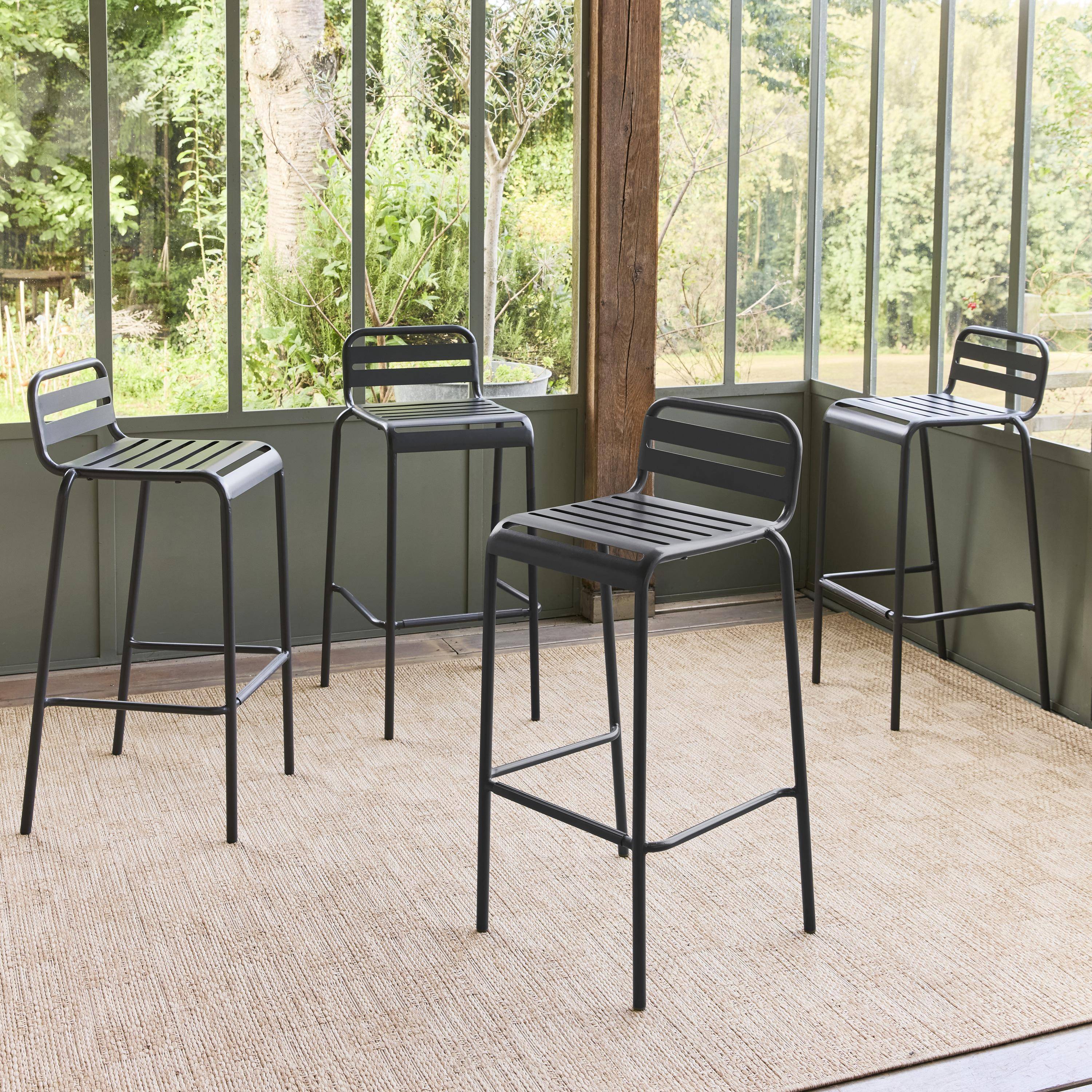 Lot de 4 chaises hautes de jardin acier, 4 places, anthracite, L 44 x P 41 x H 85cm ,sweeek,Photo1