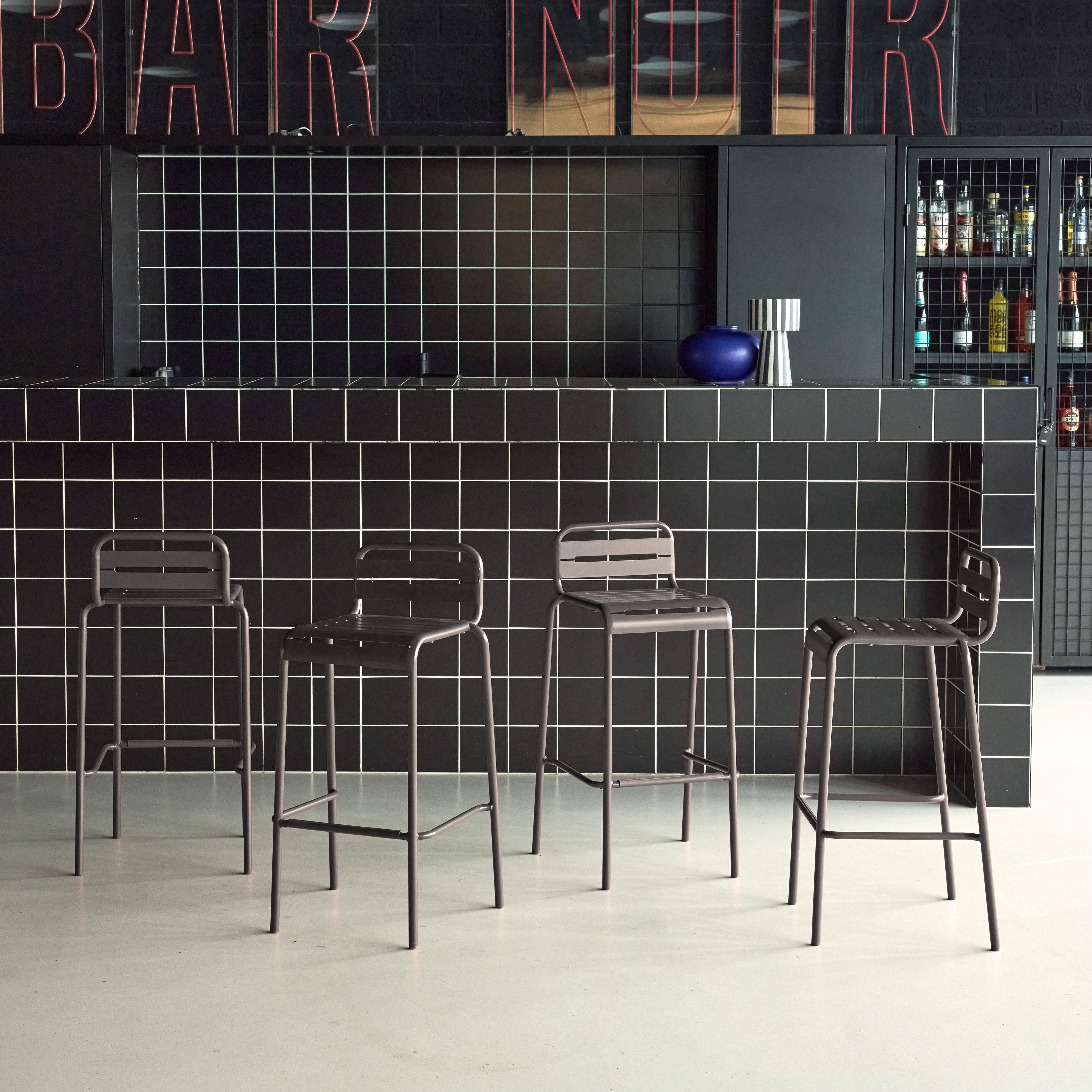 Lot de 4 chaises hautes de jardin acier, 4 places, anthracite, L 44 x P 41 x H 85cm  Photo1