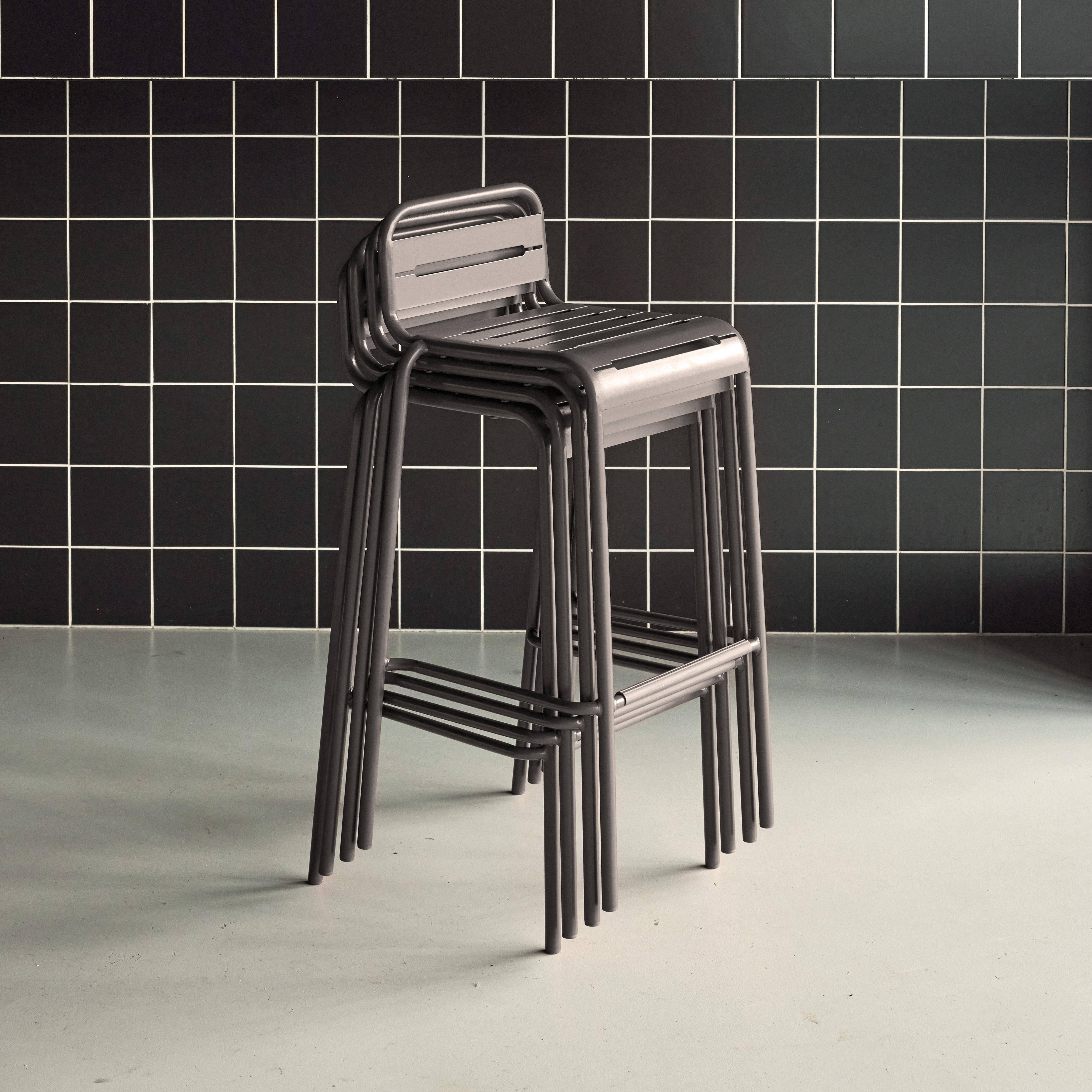 Lot de 4 chaises hautes de jardin acier, 4 places, anthracite, L 44 x P 41 x H 85cm ,sweeek,Photo2