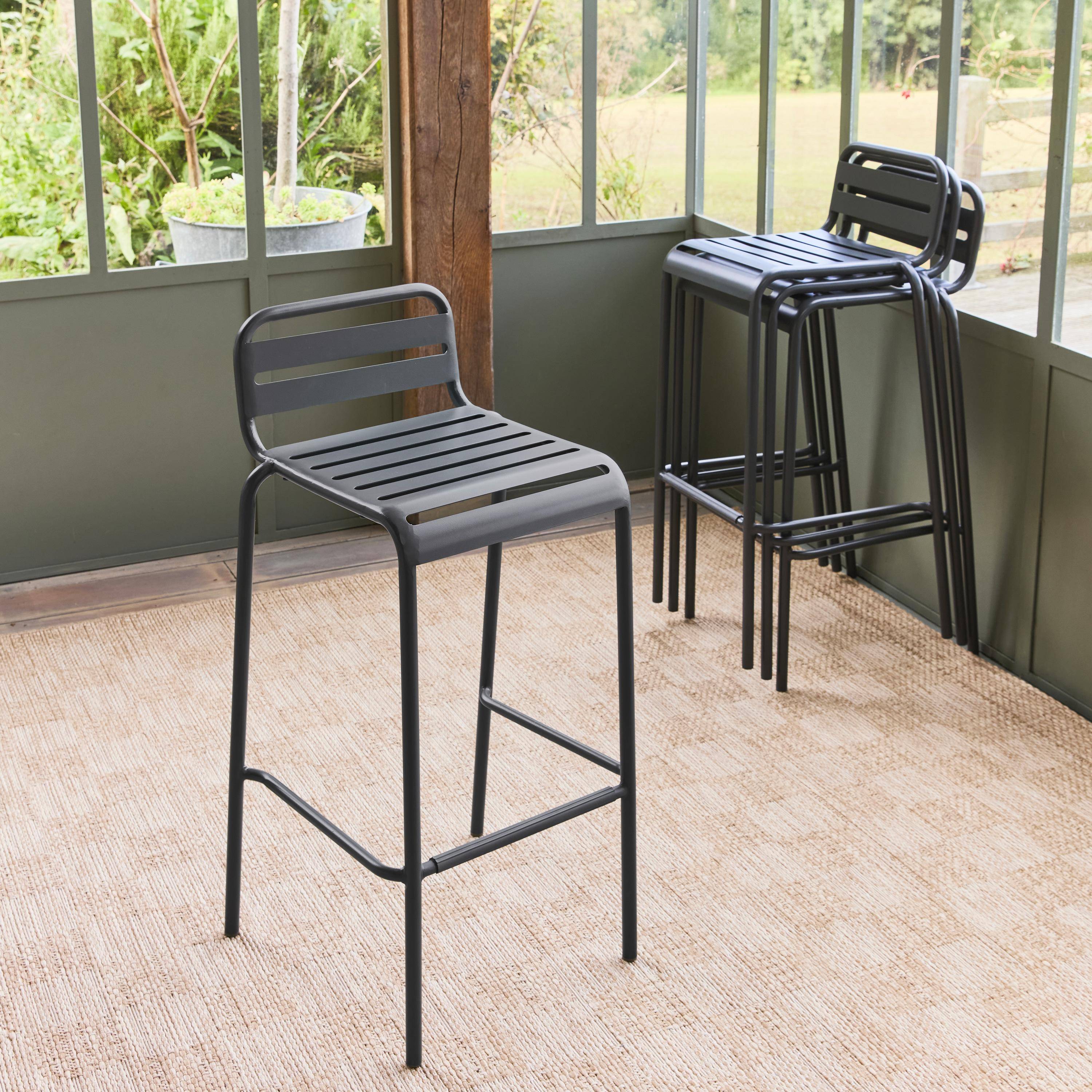Lot de 4 chaises hautes de jardin acier, 4 places, anthracite, L 44 x P 41 x H 85cm  Photo2