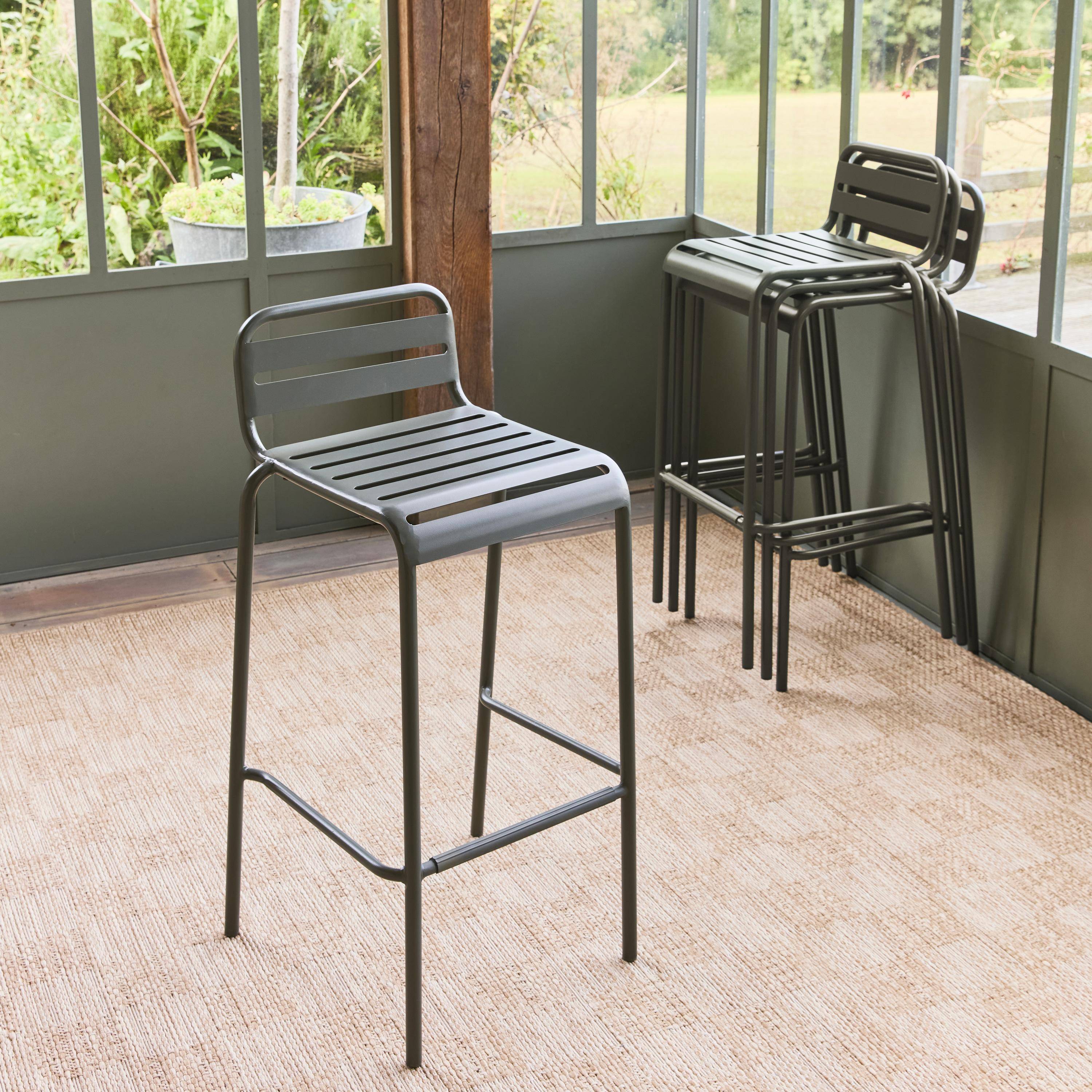 Lot de 4 chaises hautes de jardin acier, 4 places, savane, L 44 x P 41 x H 85cm  Photo2