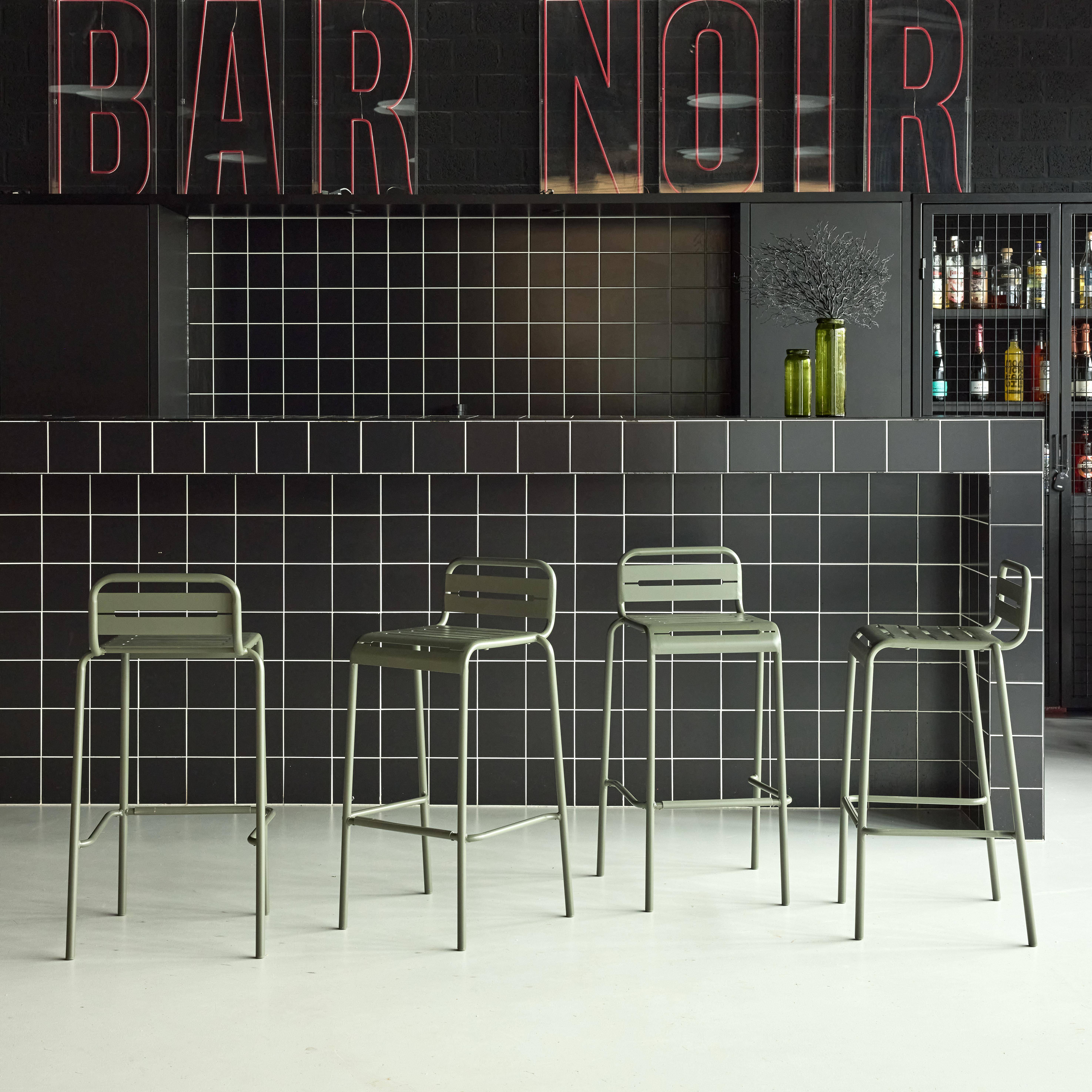 Taburete de jardín bistró de acero, set de 4 Verde kaki - 44x41x85 cm,sweeek,Photo2