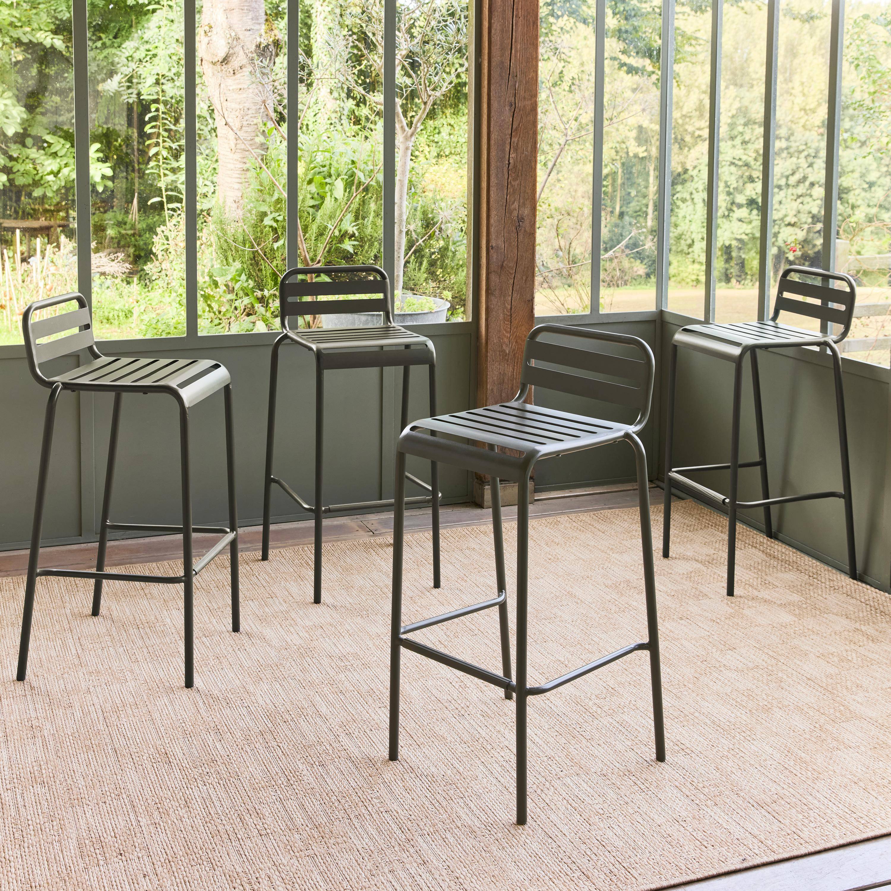 Taburete de jardín bistró de acero, set de 4 Verde kaki - 44x41x85 cm,sweeek,Photo1